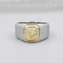 Yellow Radiant Cut Diamond Men's Engagement Ring In White Gold Wide Band Bezel Style Round Side Stone IGI Certified