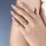 Lab grown oval diamond ring with halo and accents