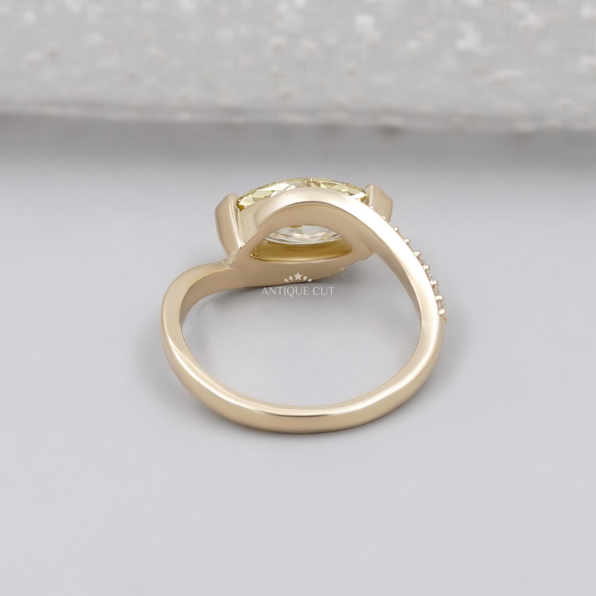 Lab grown marquise yellow diamond bypass ring