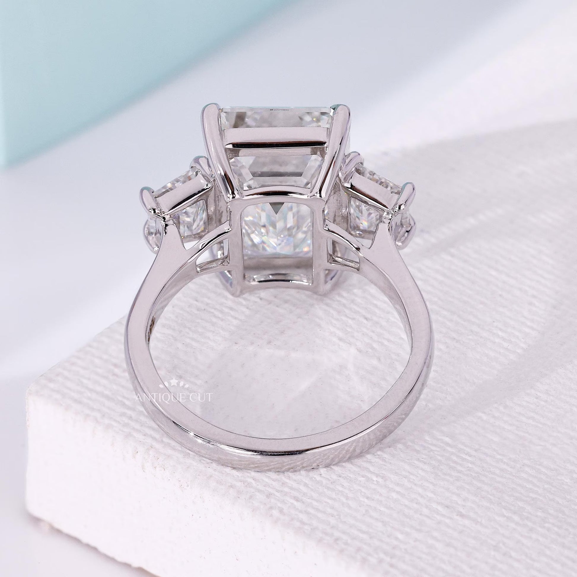 11.23 TCW Emerald Cut Lab Grown Engagement Ring - 14K White Gold