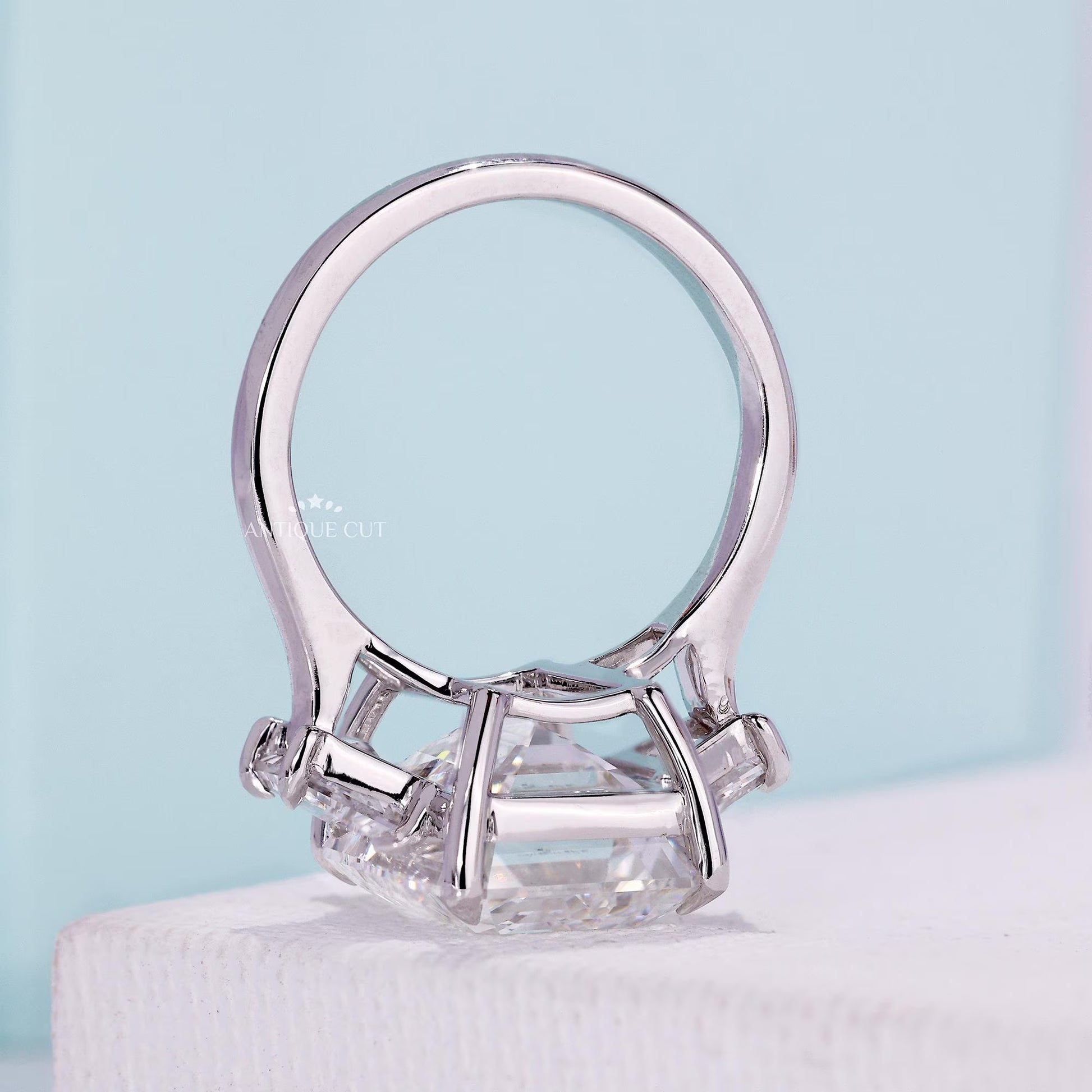 11.23 TCW Emerald Cut Lab Grown Engagement Ring - 14K White Gold