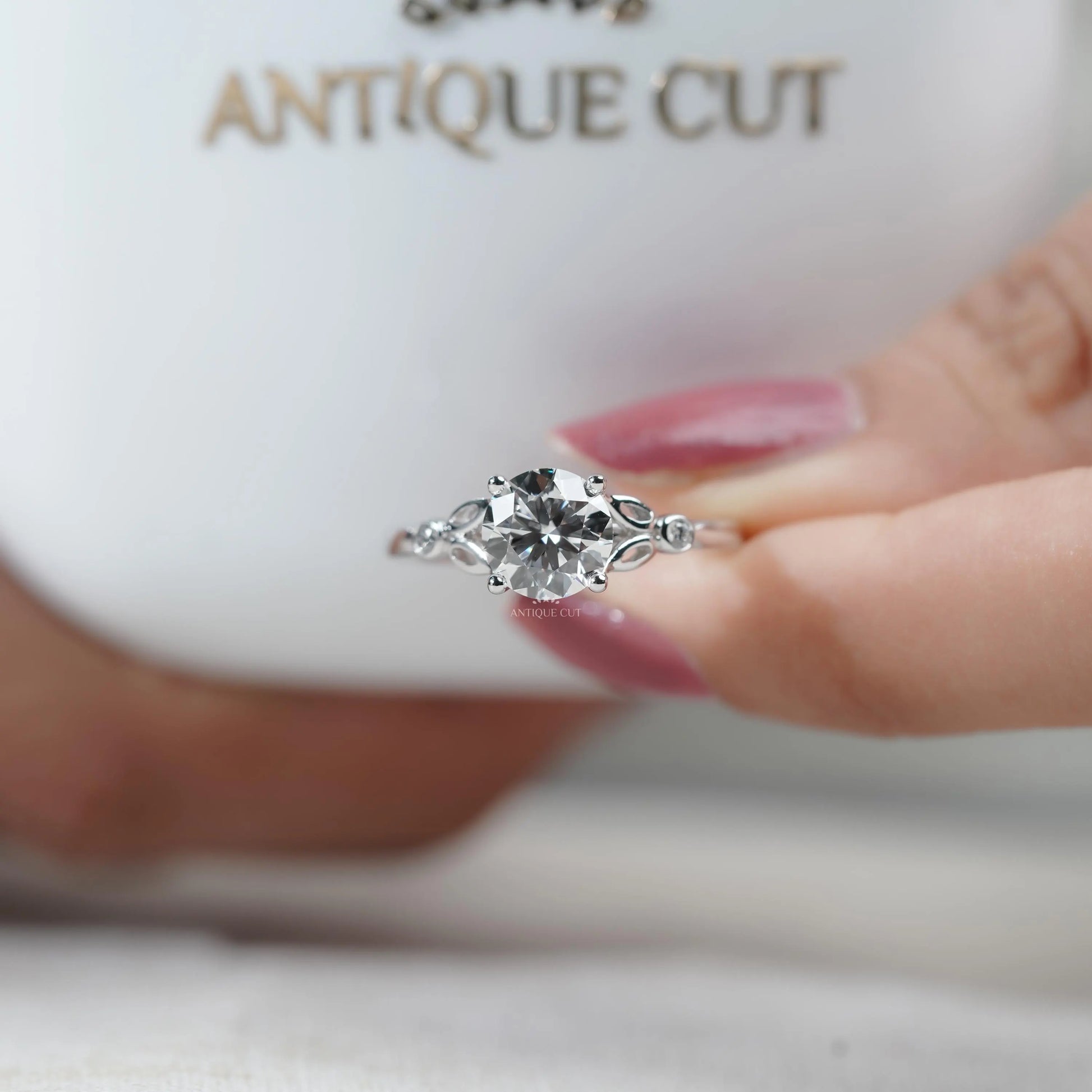 Lab grown round diamond bridal ring in white gold