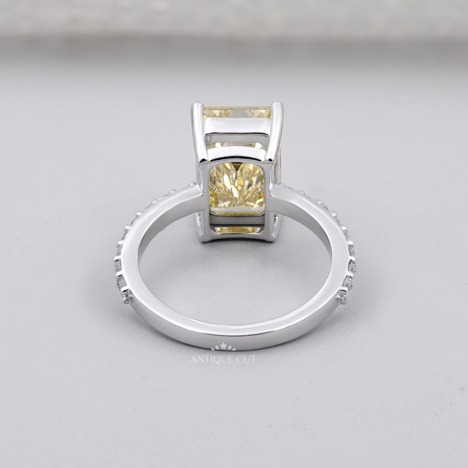 Lab grown emerald cut diamond ring with pave accents