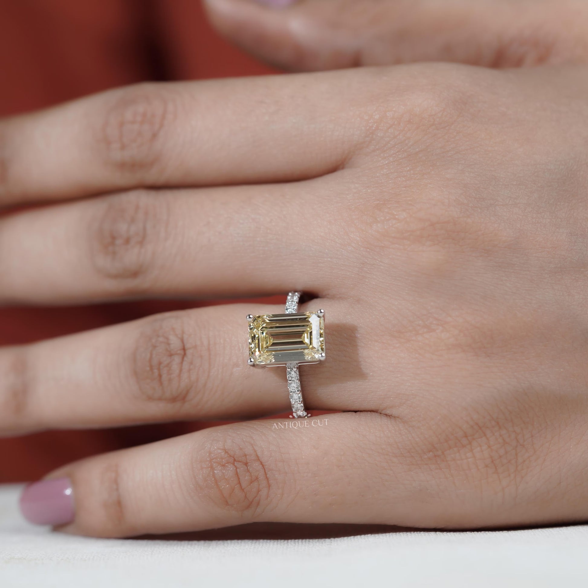 Fine jewelry emerald cut yellow diamond solitaire ring