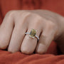 Proposal ring emerald cut yellow diamond with pave band