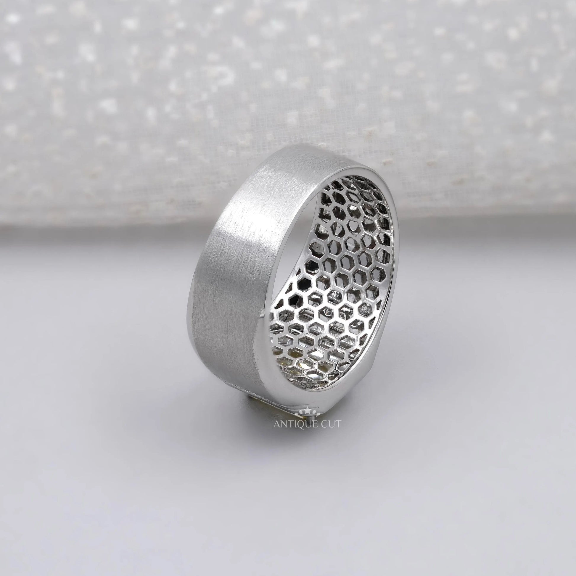 White gold men's ring with radiant yellow diamond and side stone