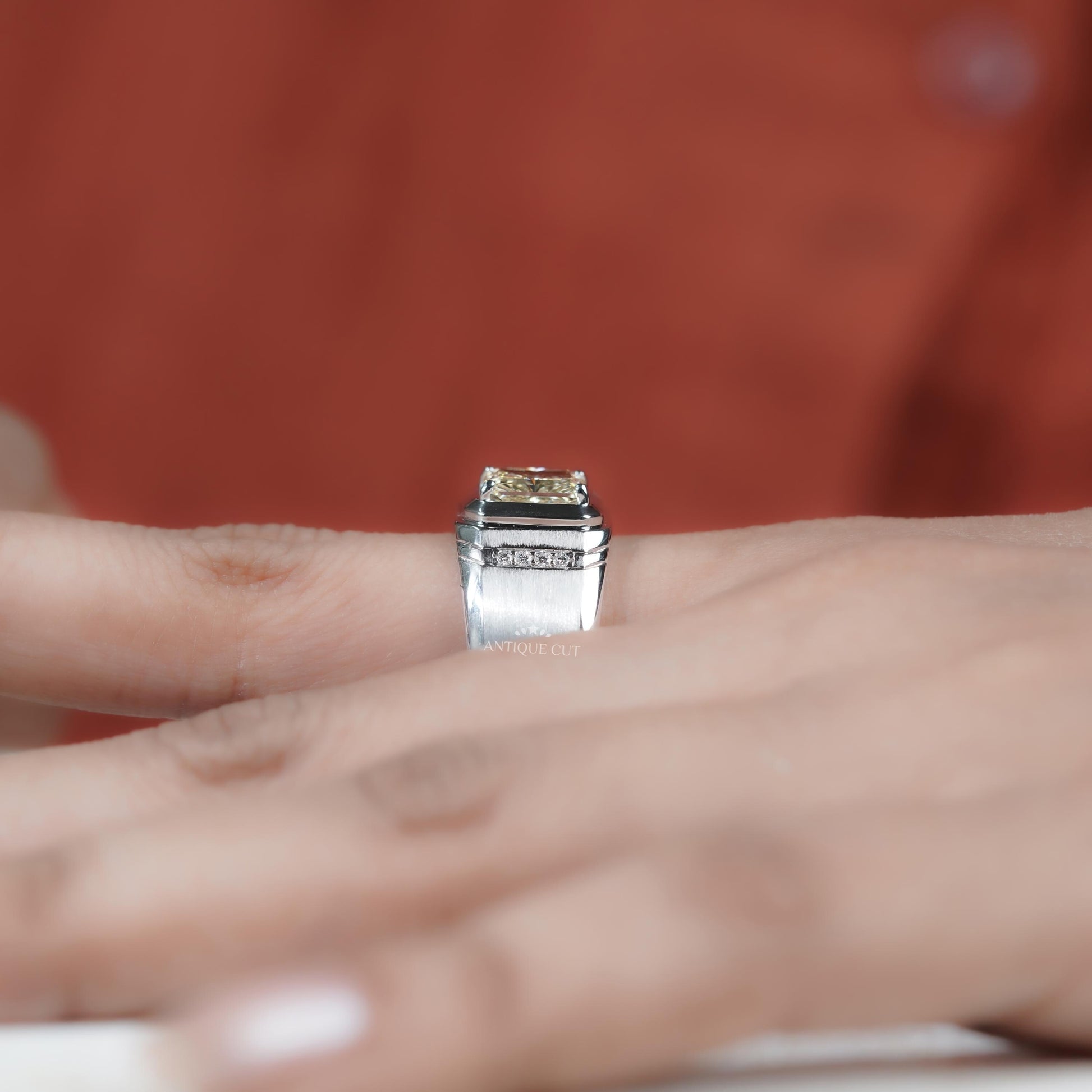 White gold men's radiant cut diamond ring