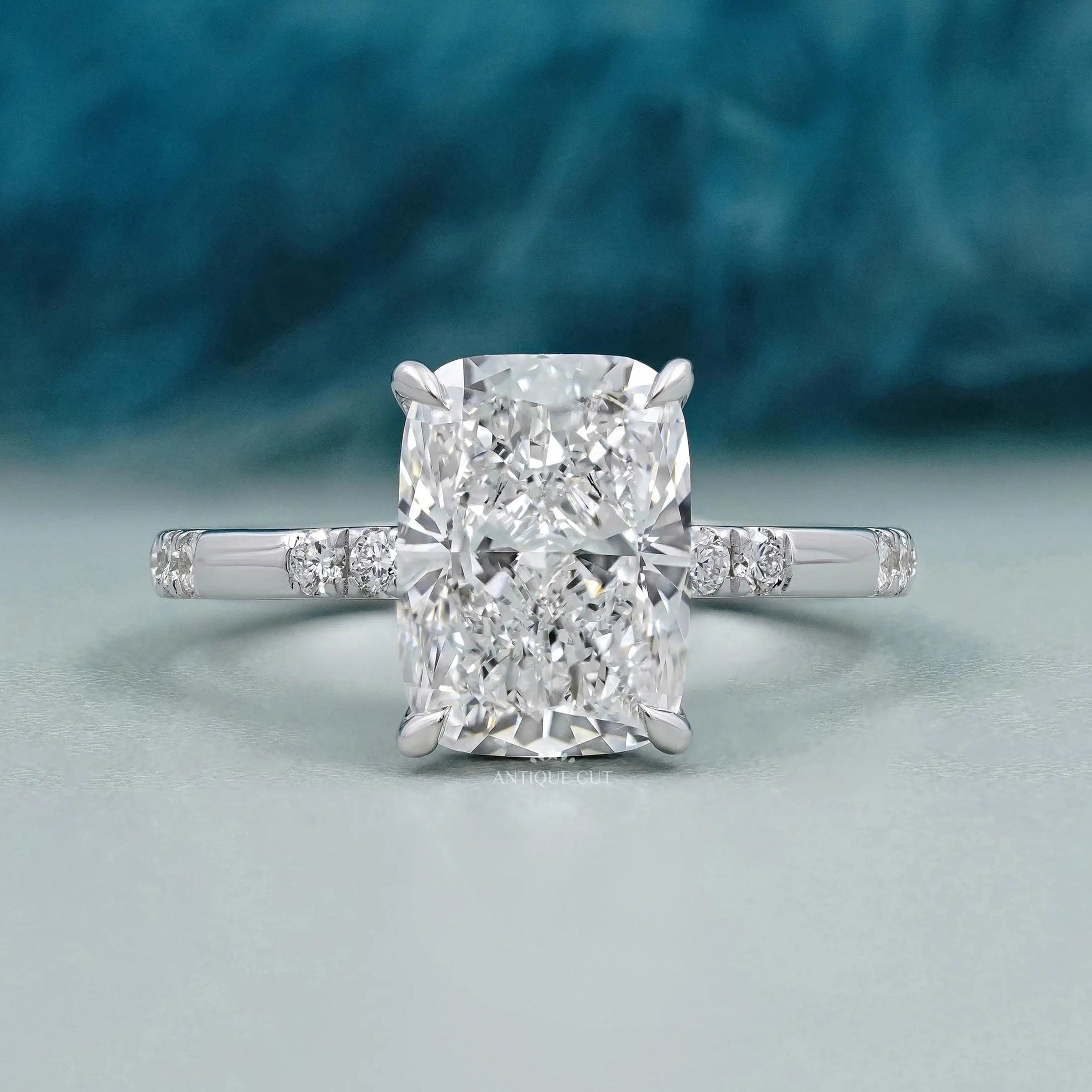 Cushion Cut Lab Grown Diamond Hidden Halo Engagement Ring