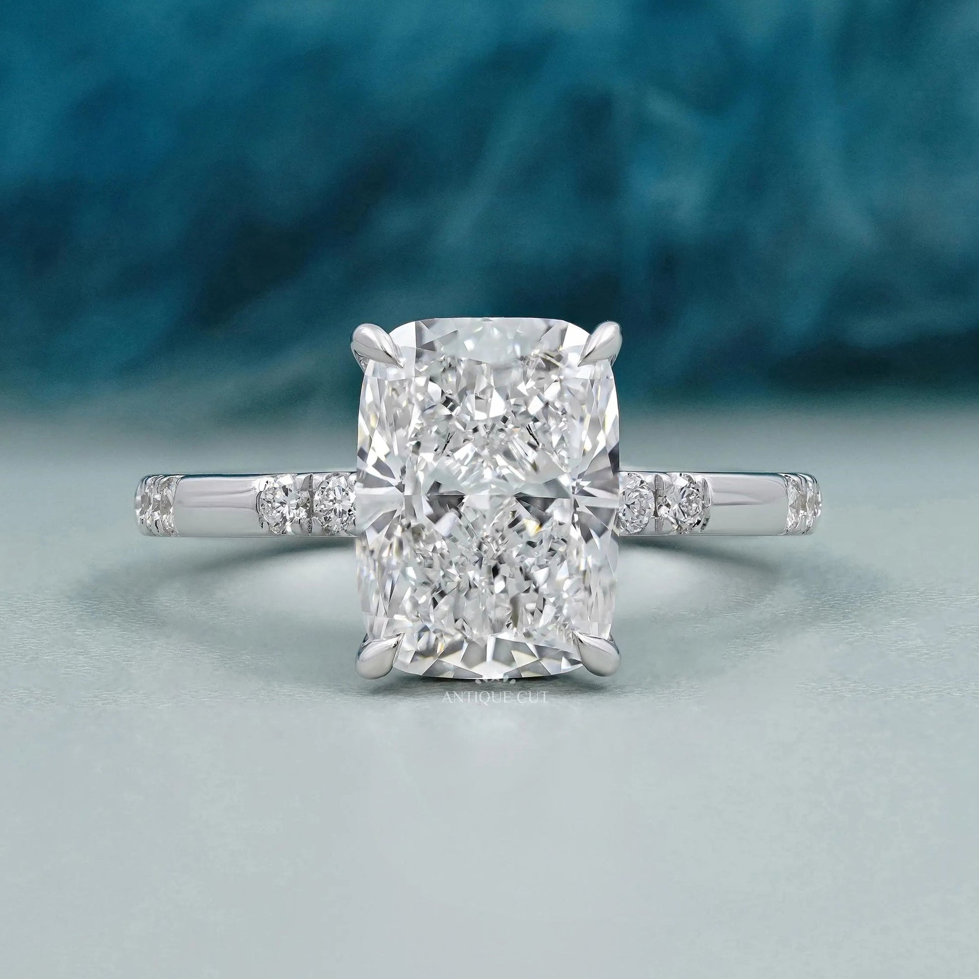 Cushion Cut Lab Grown Diamond Hidden Halo Engagement Ring