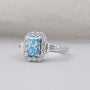 Antiquecut radiant cut blue topaz engagement ring