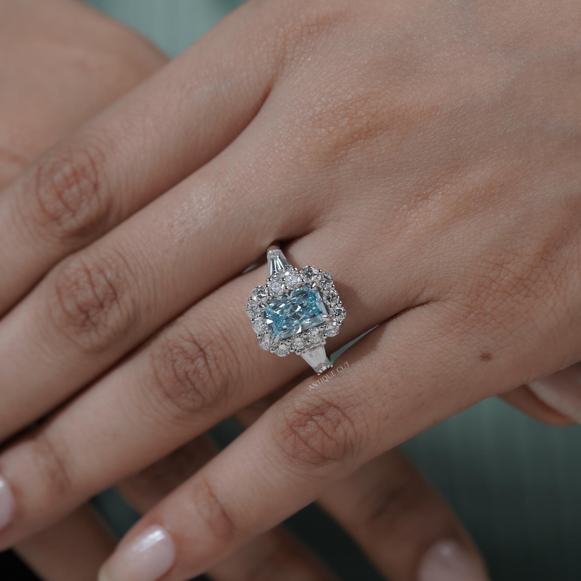 Lab created blue topaz engagement ring white gold