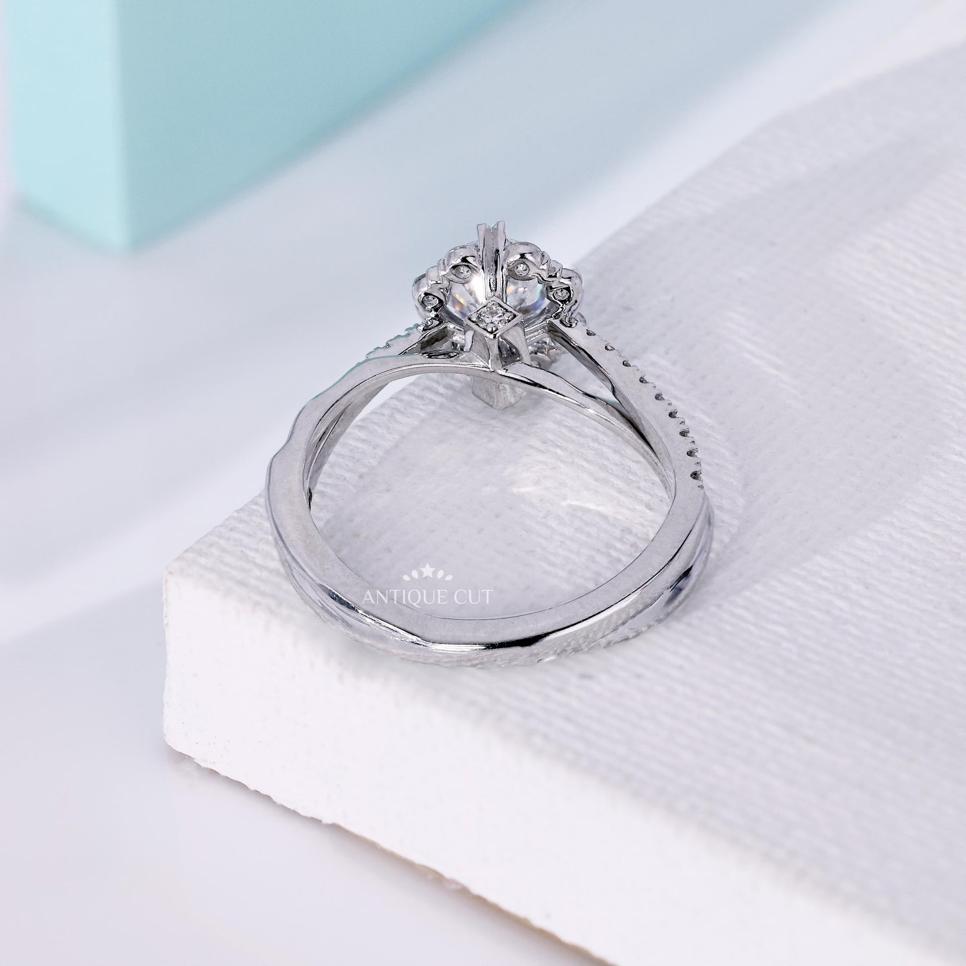 IGI certified round cut diamond halo engagement ring