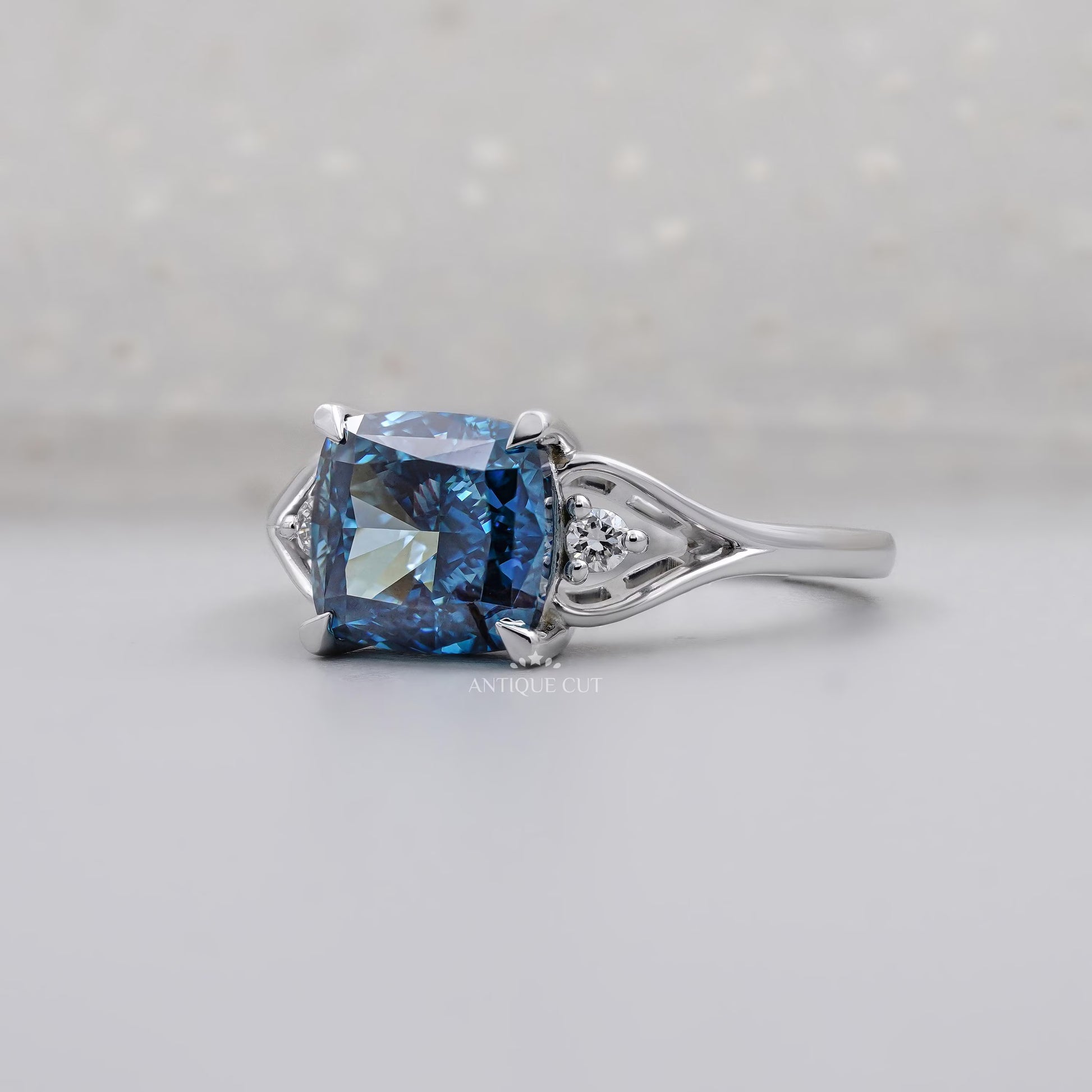 IGI Certified fancy blue lab grown diamond engagement ring