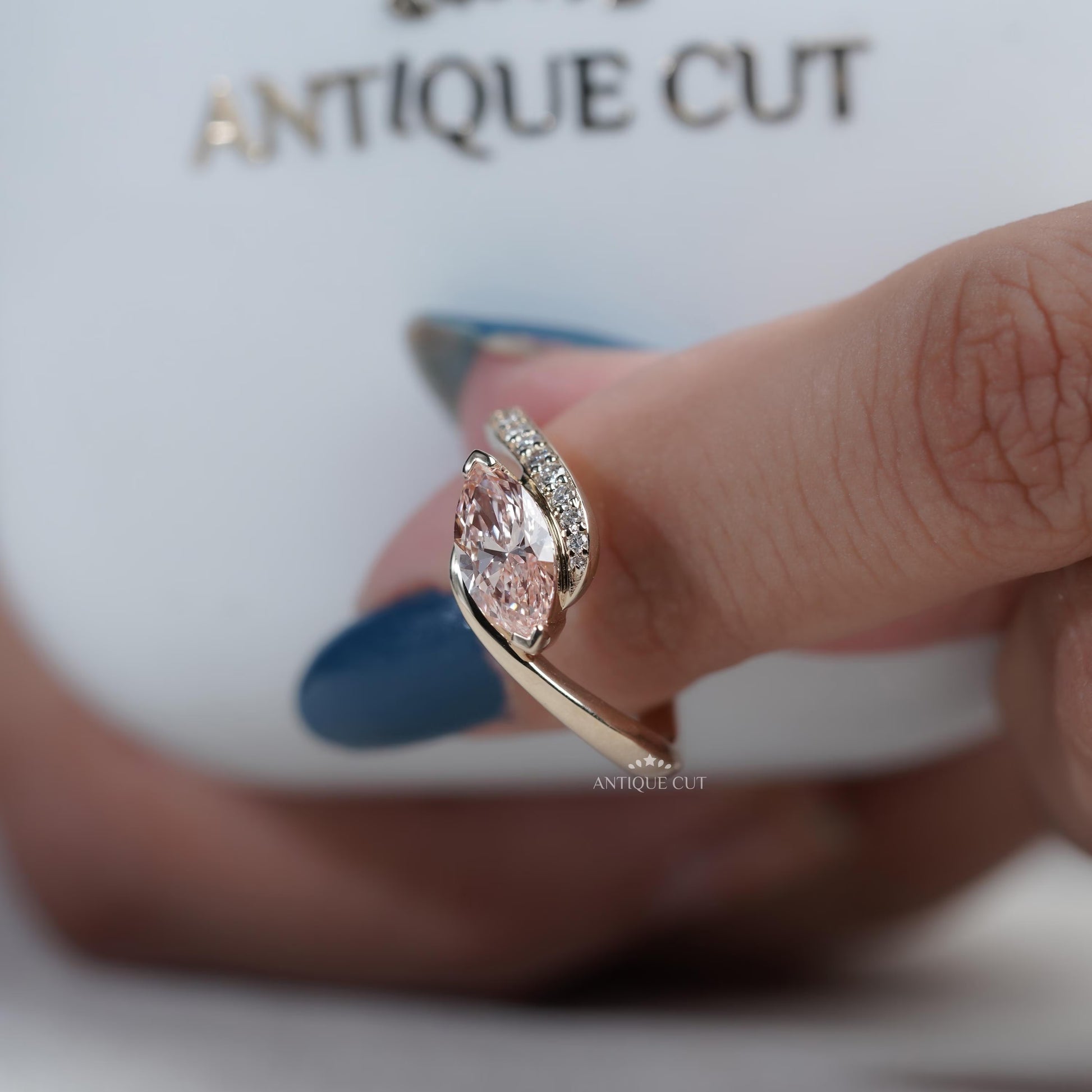 Statement bridal marquise pink diamond engagement ring