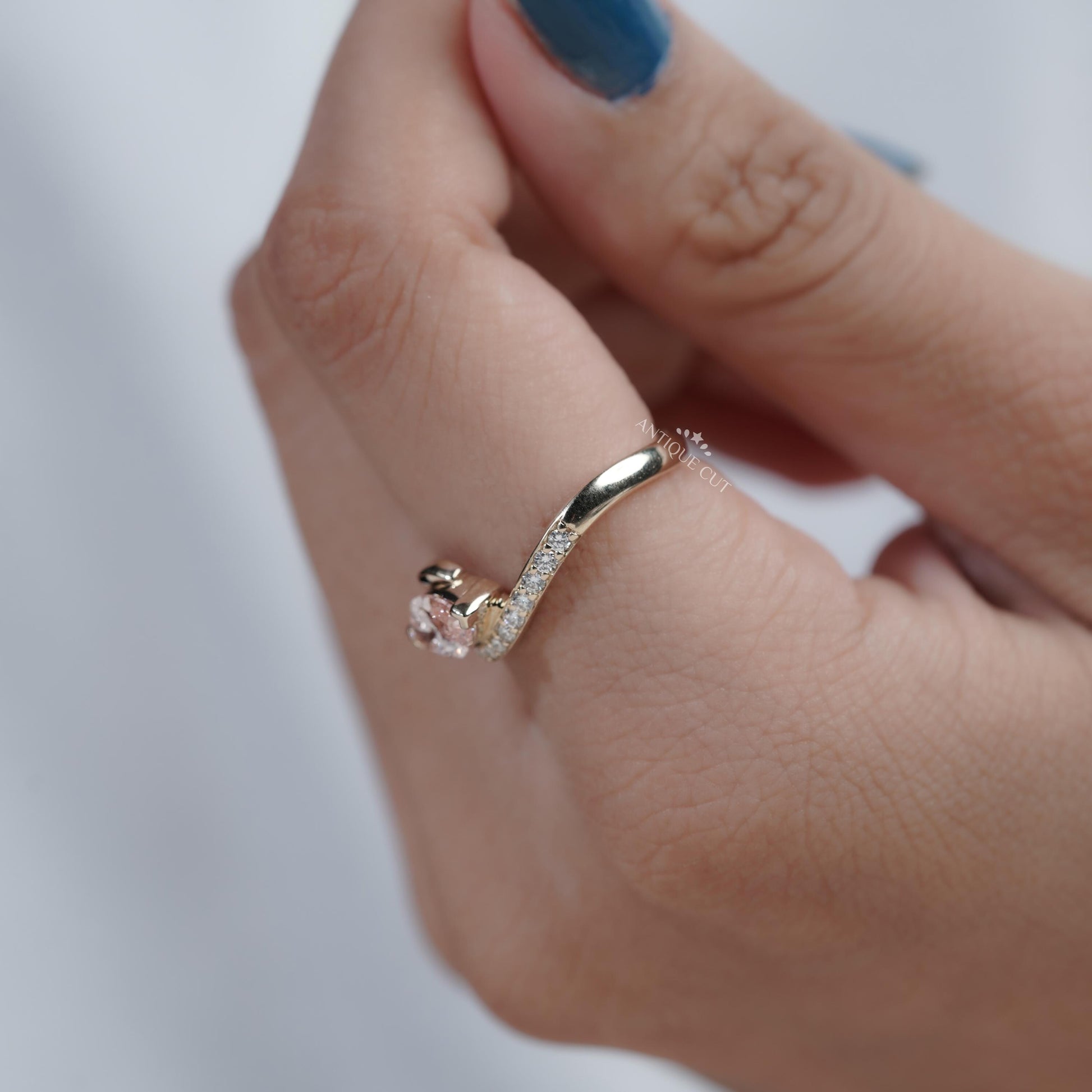 Bridal ring fancy pink marquise diamond bypass band