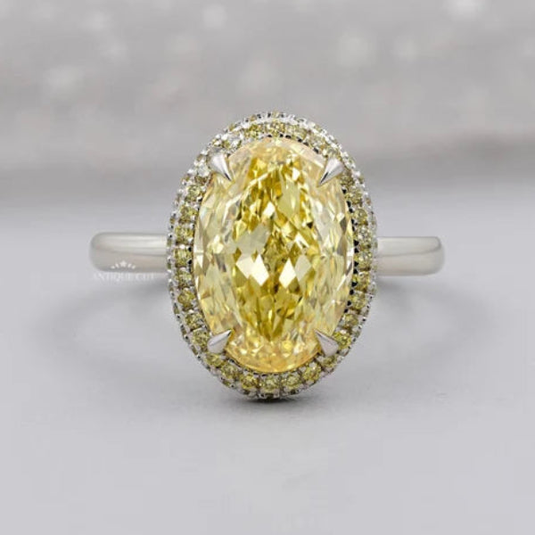 Fancy Yellow Diamond Oval Cut Double Halo Engagement Ring