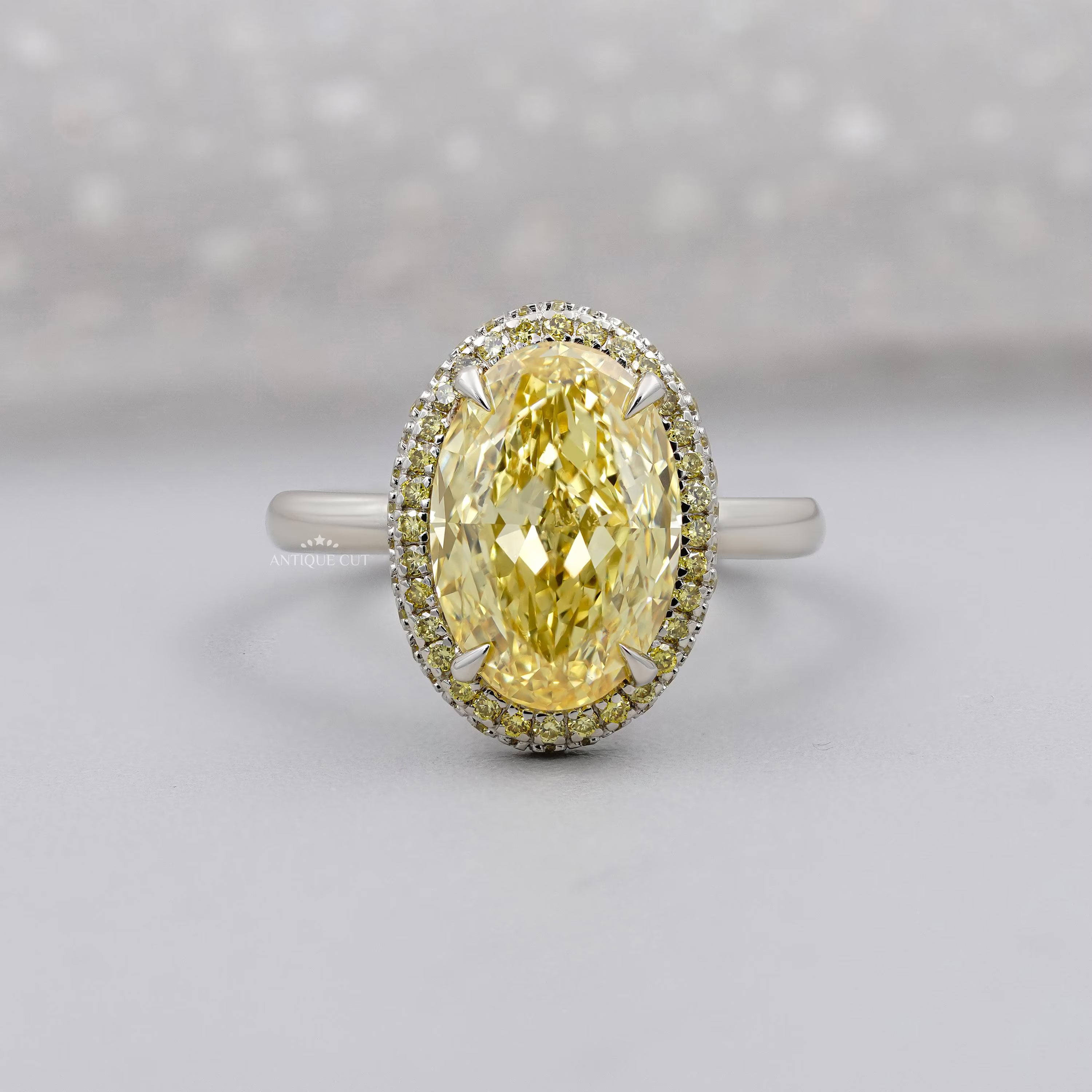 Fancy Yellow Diamond Oval Cut Double Halo Engagement Ring IGI Certified