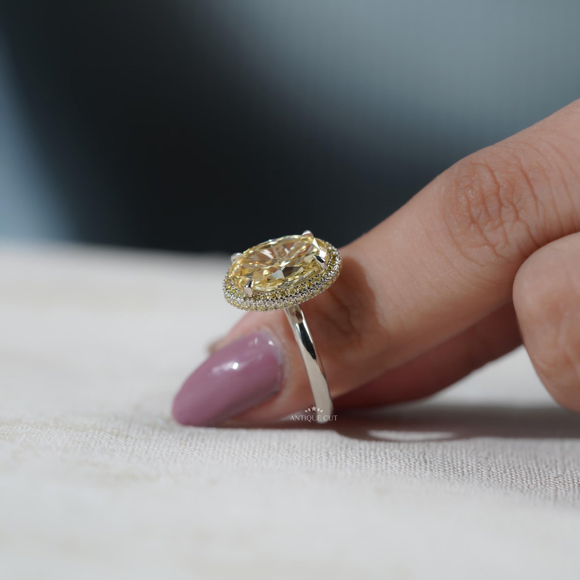 Oval diamond engagement ring with double halo IGI certified