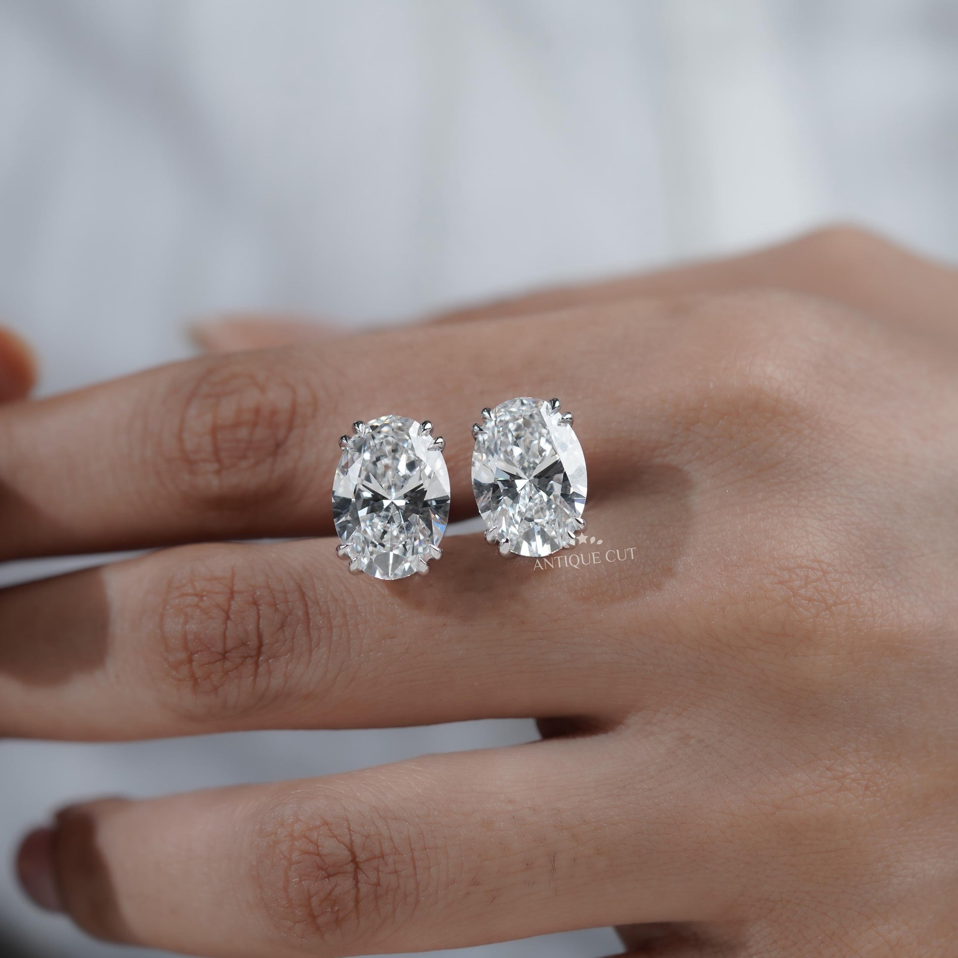 High-quality lab-grown oval diamond earrings in white gold