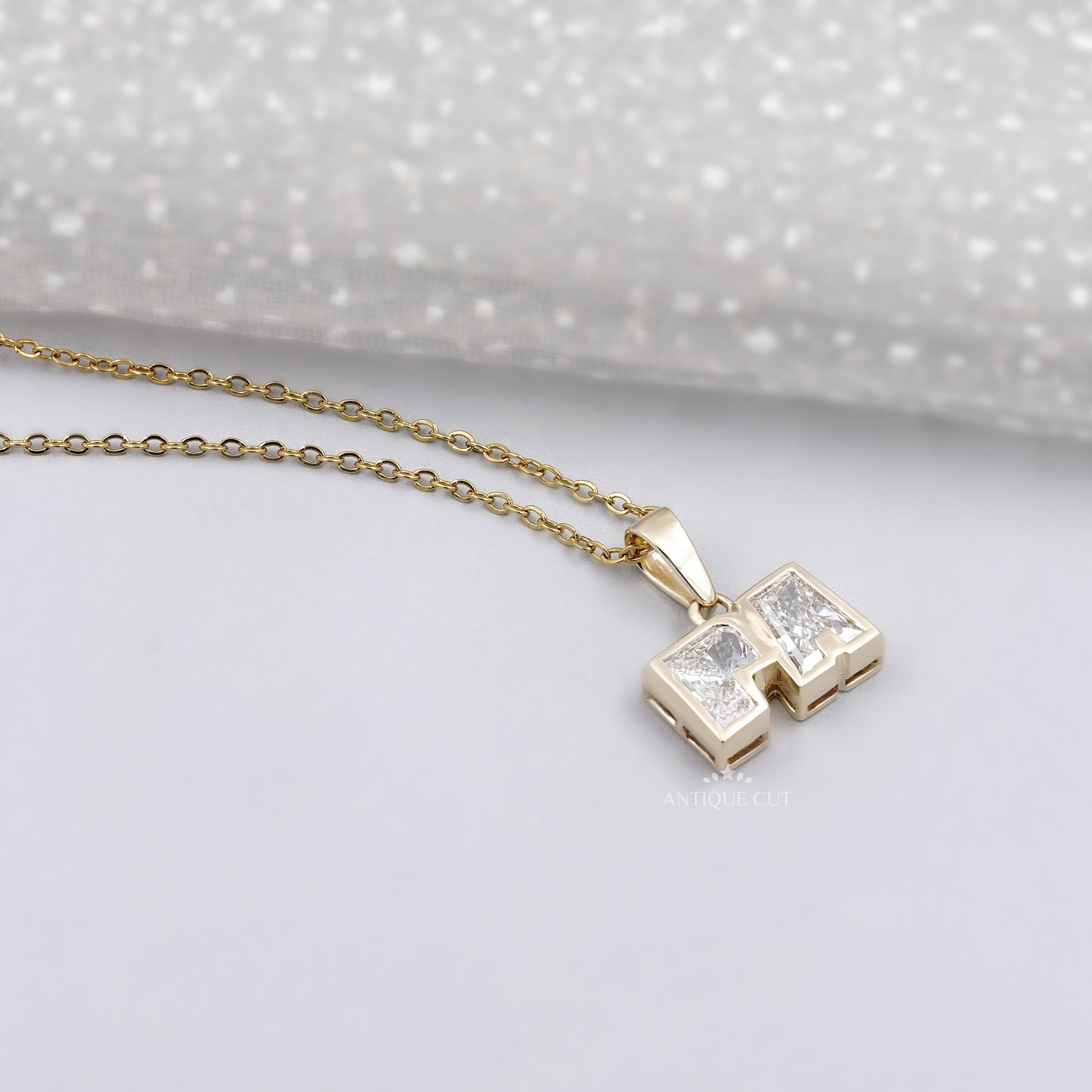 Diamond initial pendant necklace gift for her