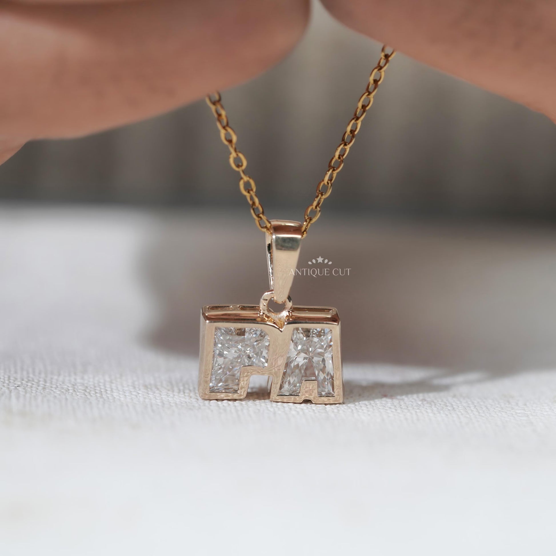 Modern lab created diamond initial necklace