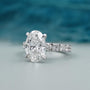 Oval solitaire diamond ring with white gold pave diamond band