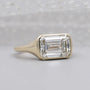 Emerald cut lab grown diamond signet ring in yellow gold