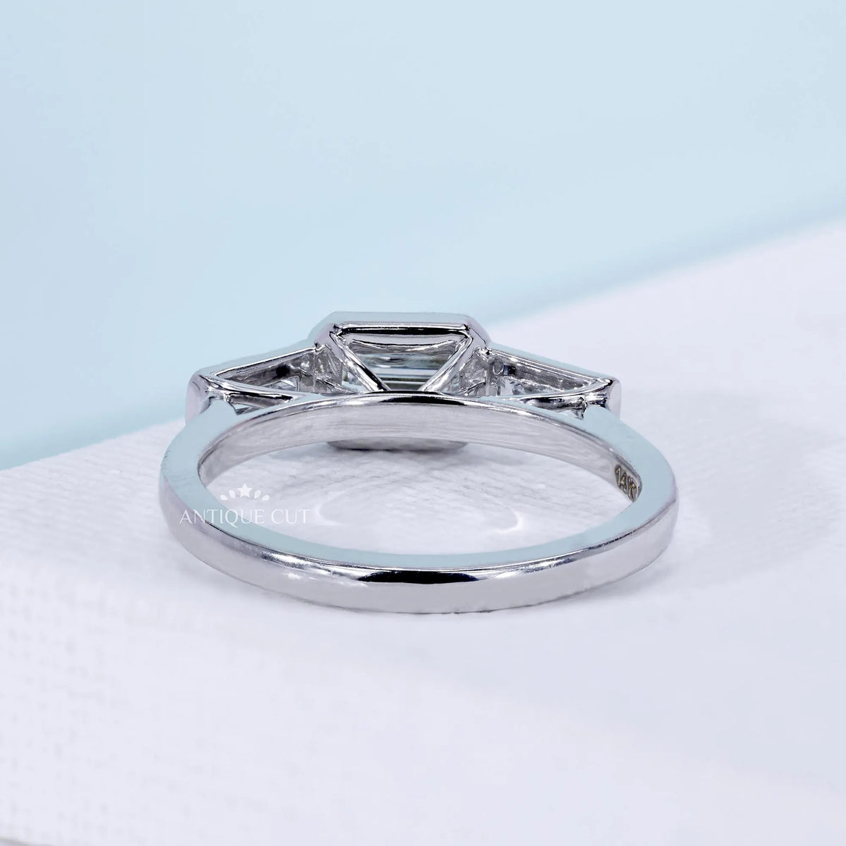 Antiquecut lab grown diamond ring with unique east west setting
