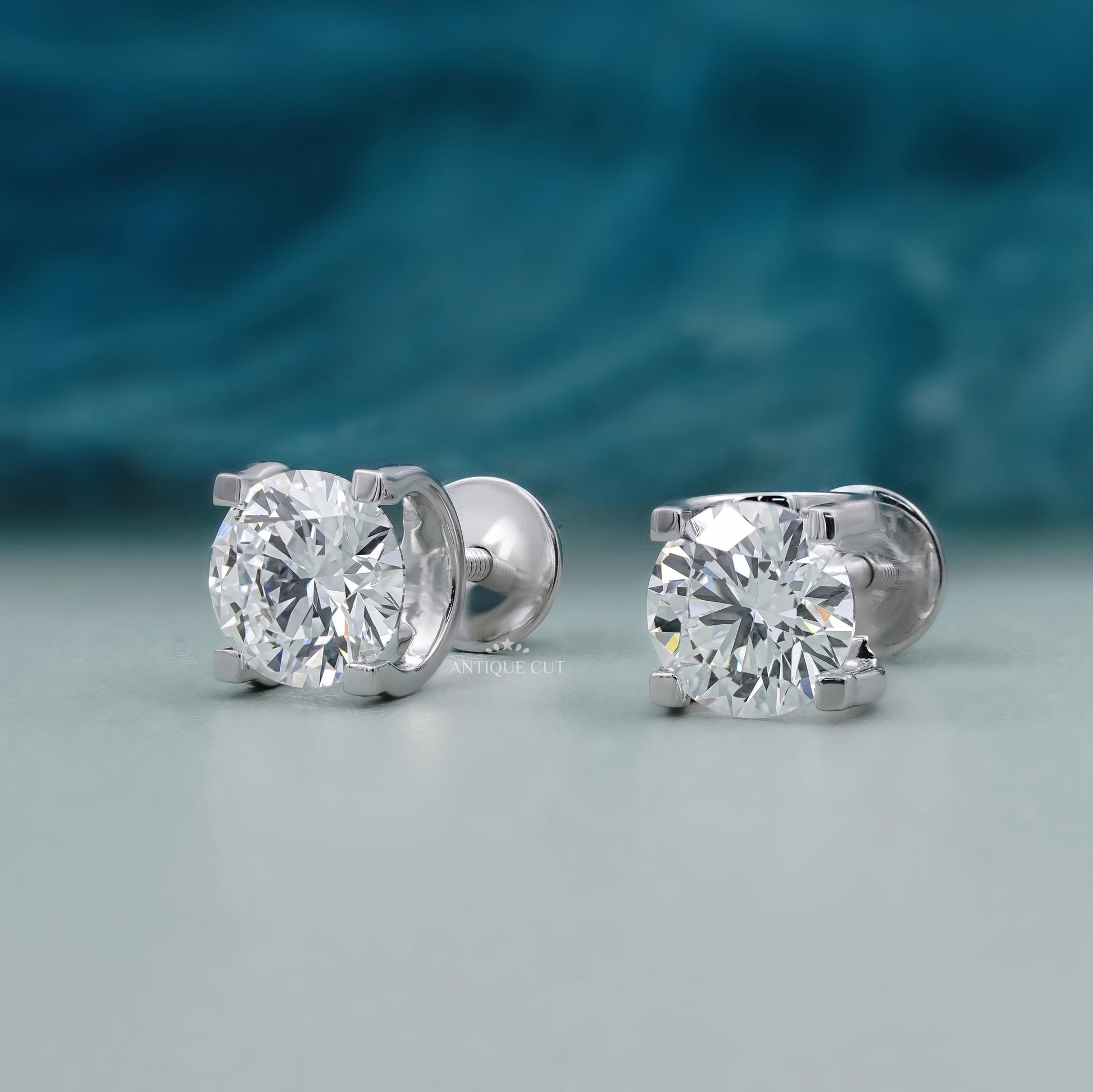 Round Diamond Stud Earring With 4 Prong Setting | white Gold | IGI Certified