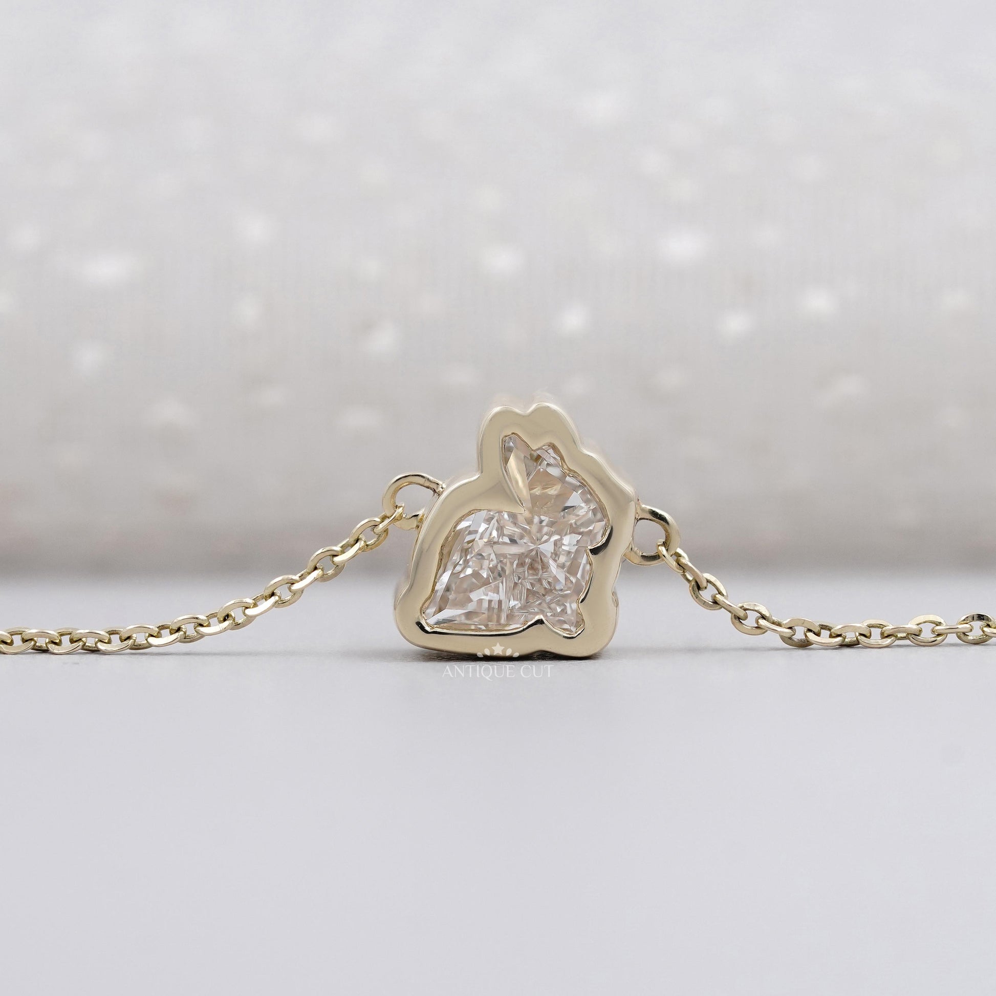 Rabbit shape diamond charm pendant necklace yellow gold