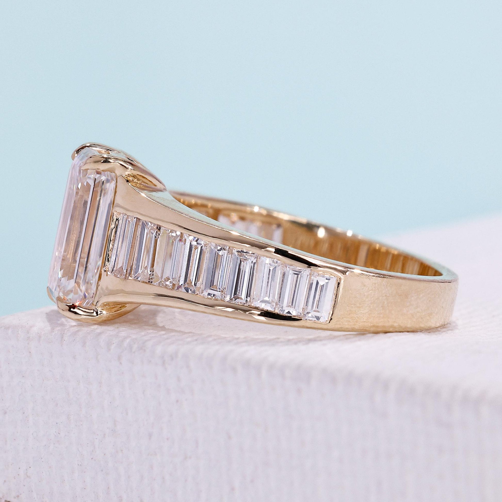 Yellow gold emerald cut diamond ring for women
