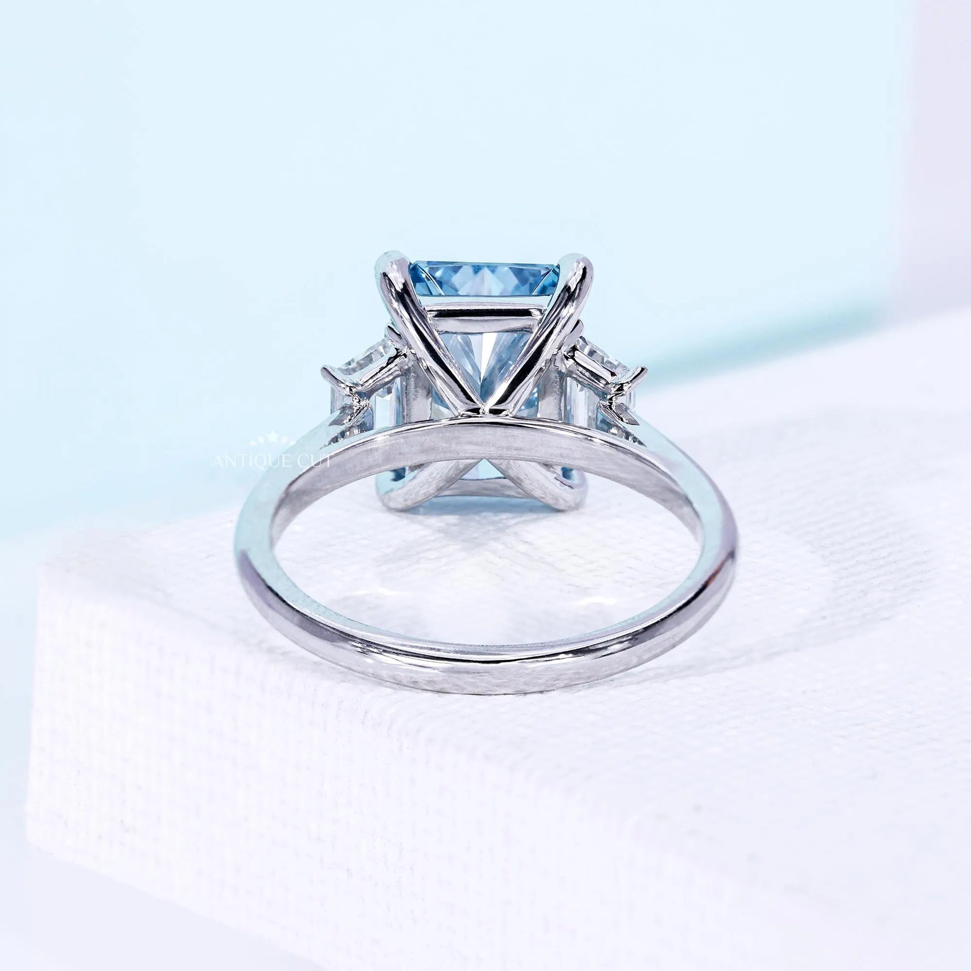 Antique inspired radiant cut lab grown diamond ring in white gold