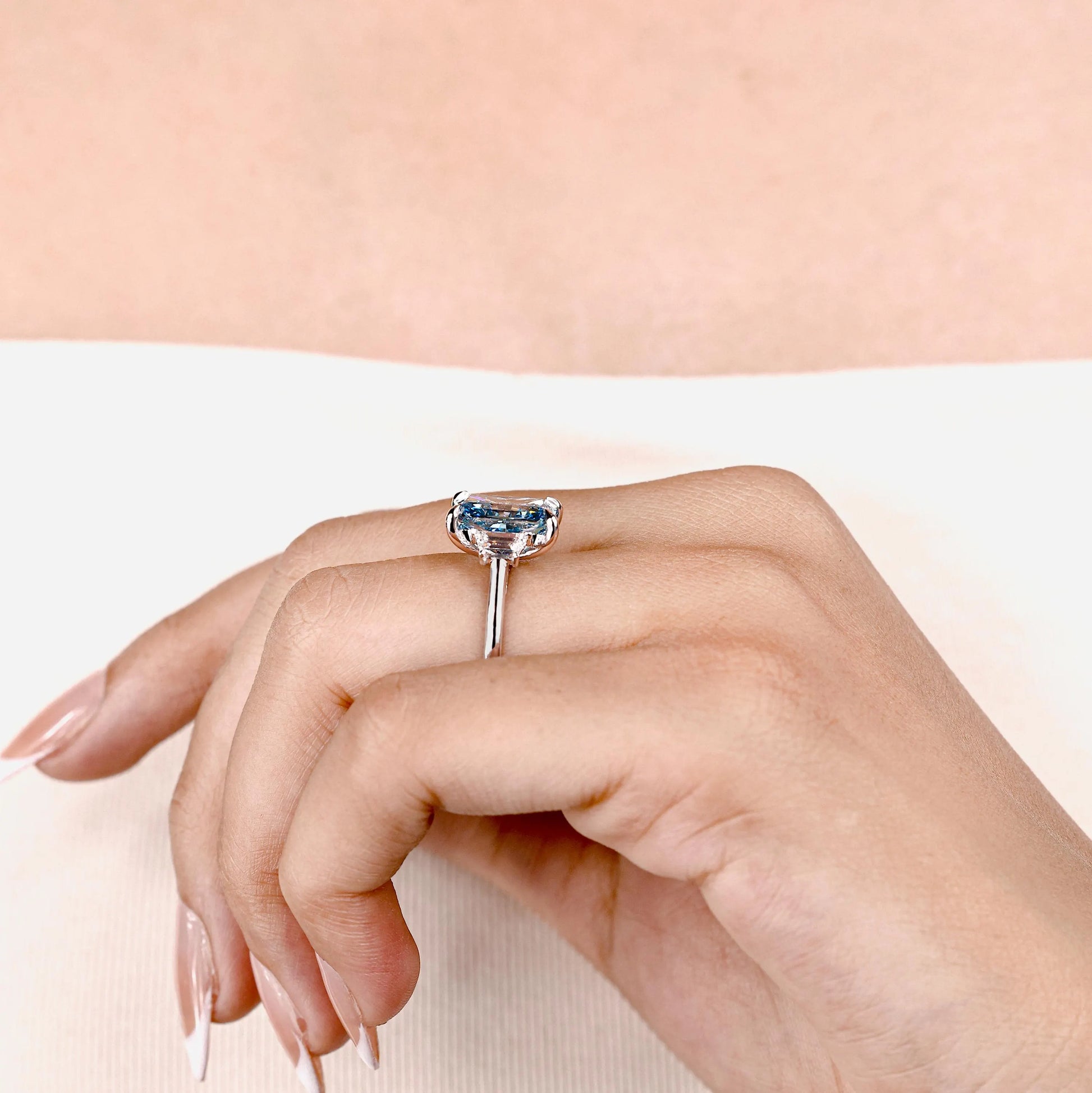 Antique inspired radiant cut lab grown diamond ring in white gold