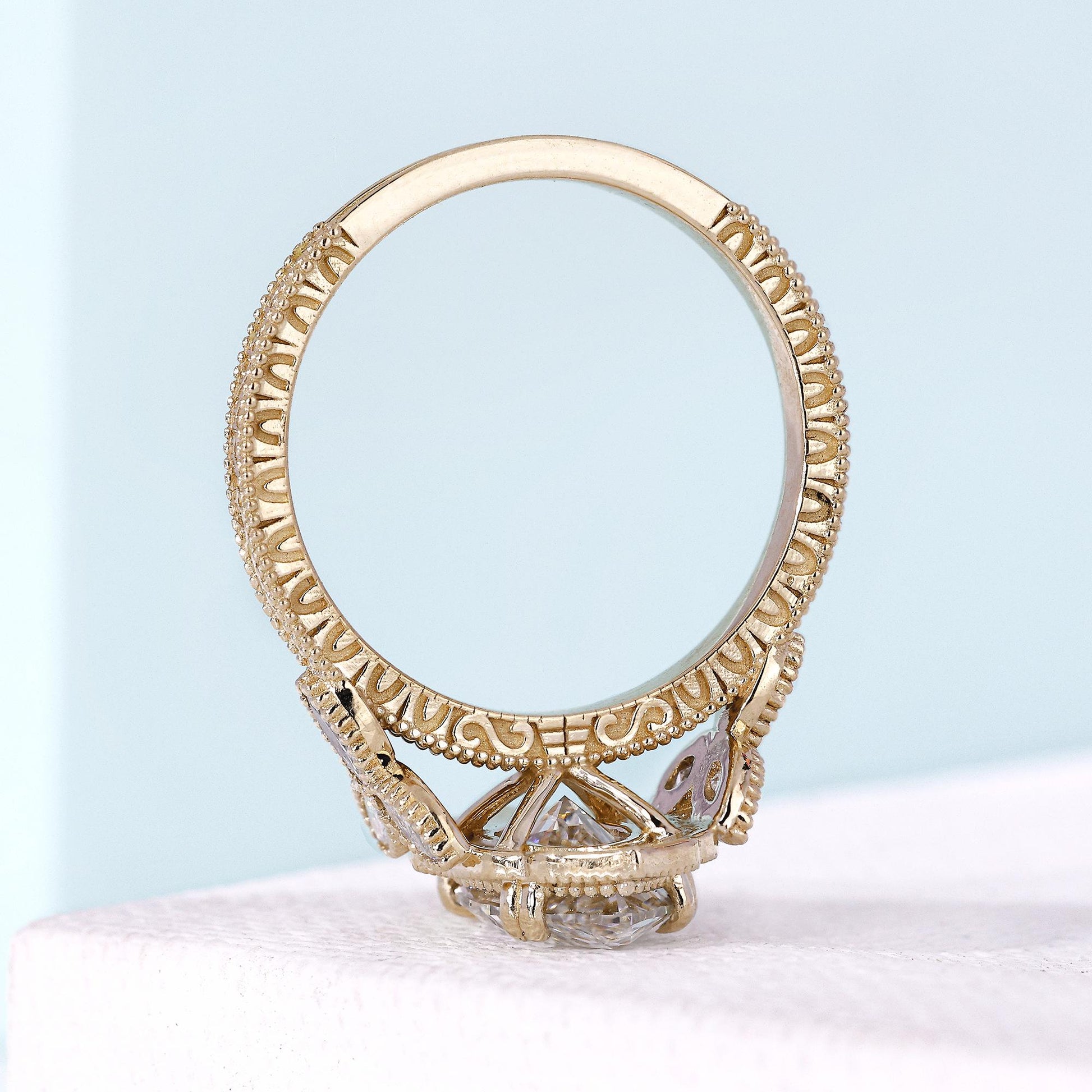 Marquise cut diamond ring with vintage milgrain finish
