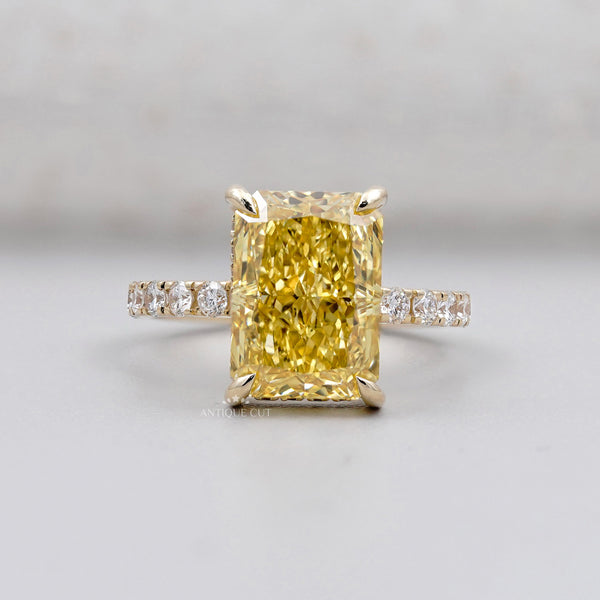 East west radiant cut engagement ring