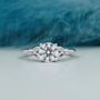 Round Cut Diamond Engagement Ring with Leaf Side Accents in White Gold IGI Certified