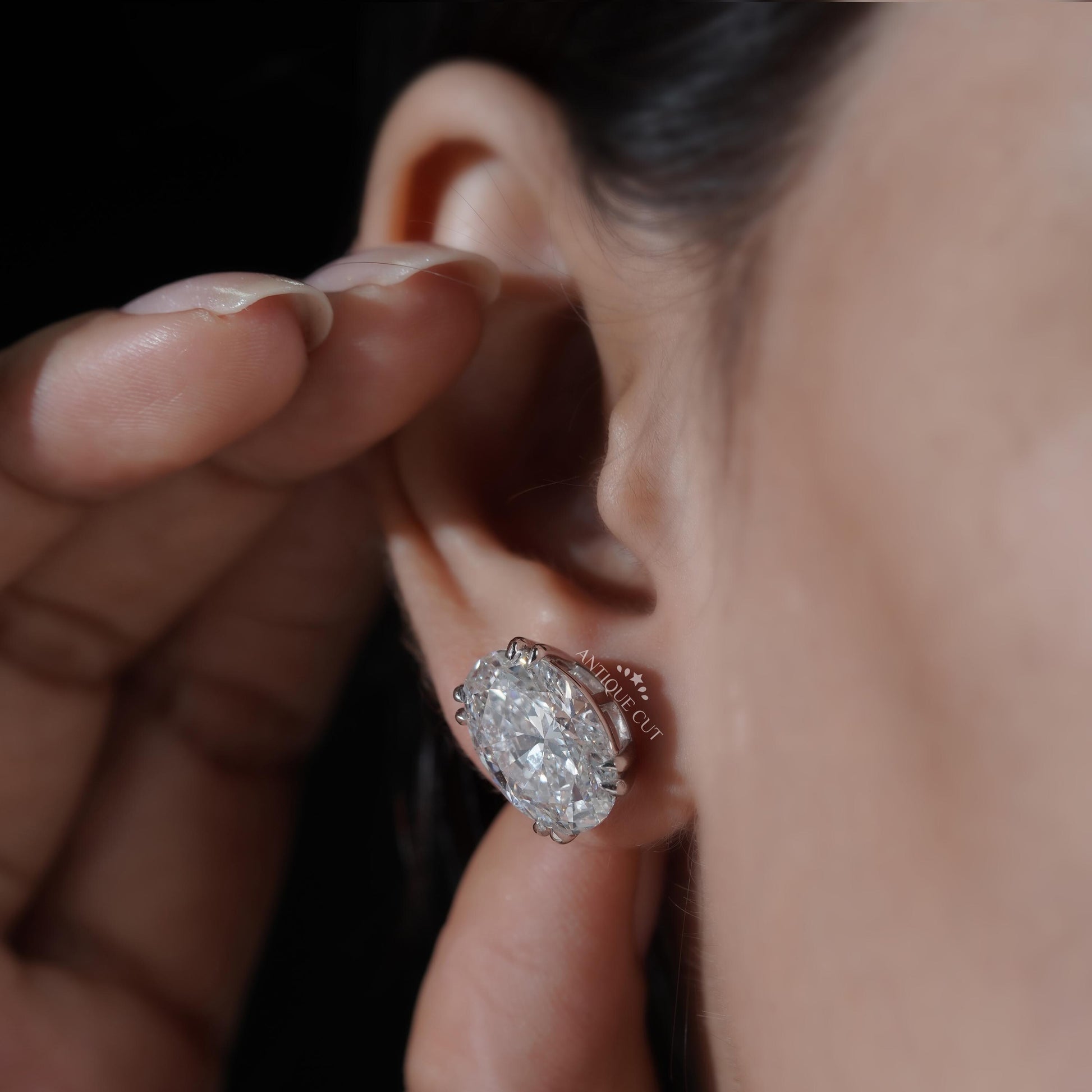 Lab-grown diamond oval studs, bridal jewelry for her