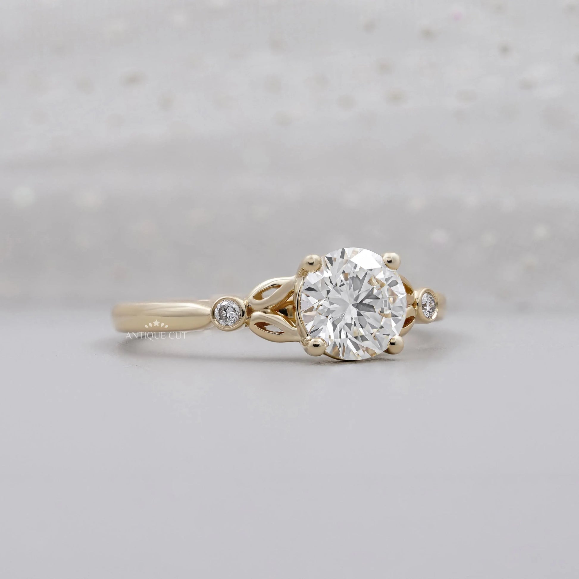 Romantic white gold diamond ring with botanical accents