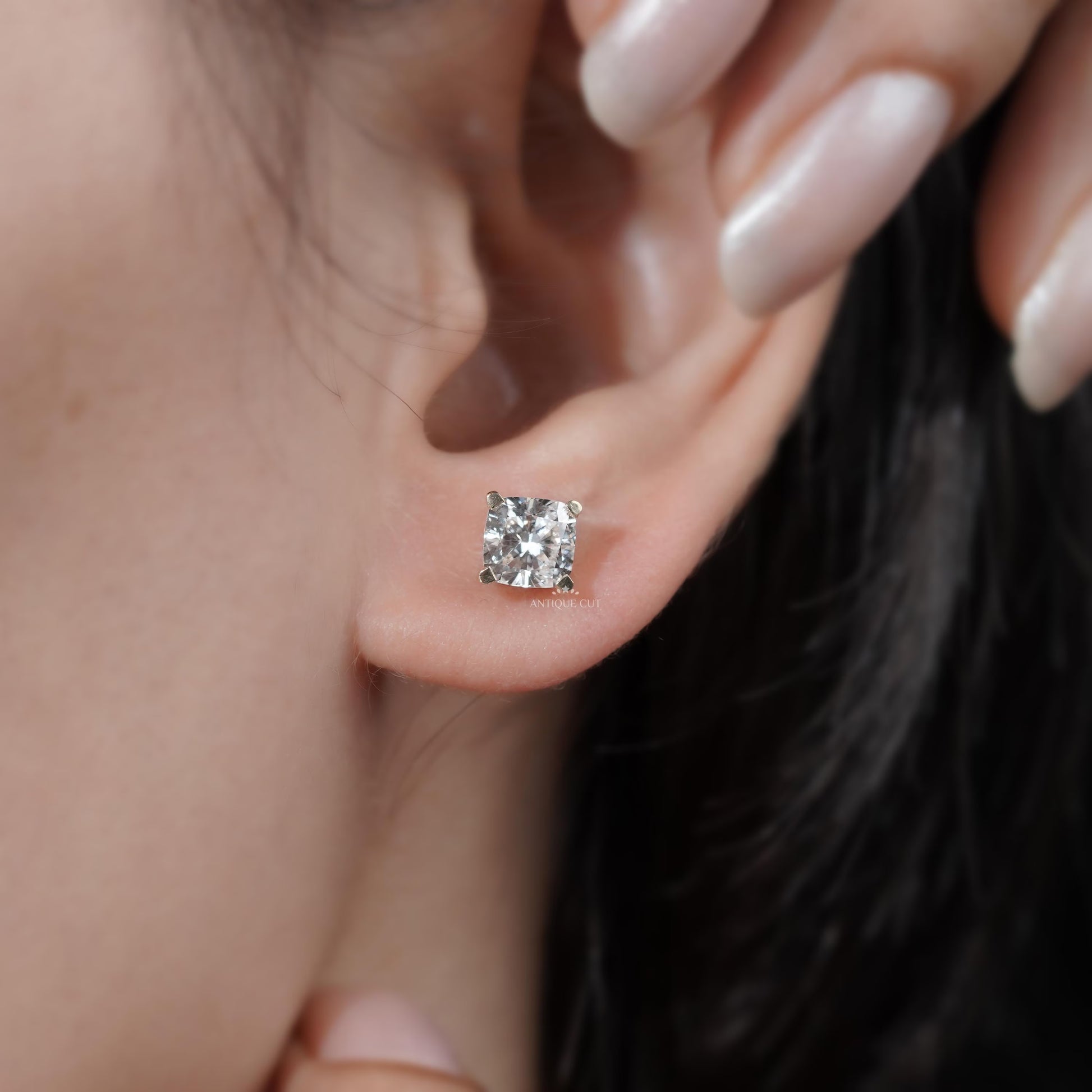 Cushion shaped lab grown diamond earrings