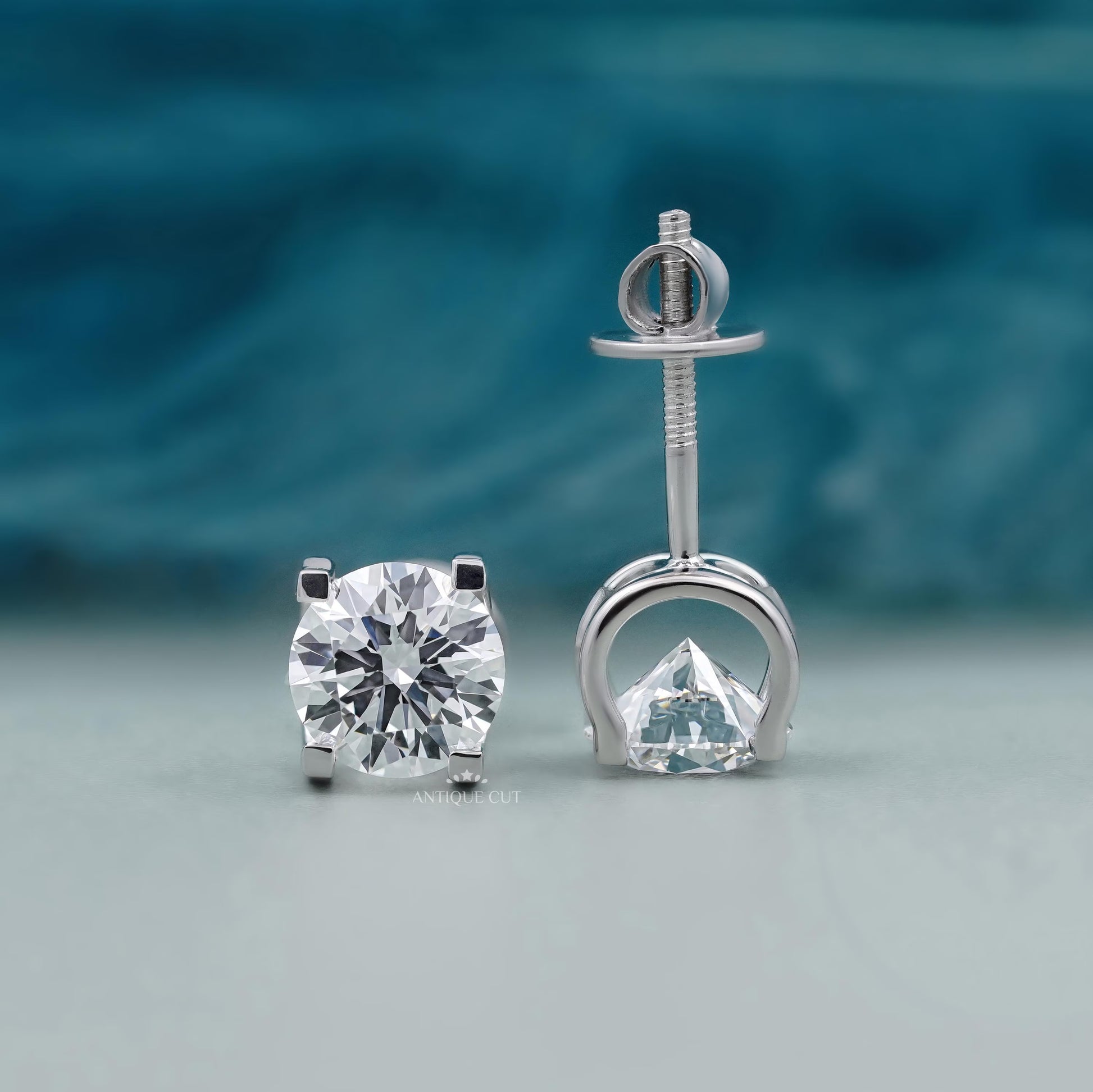 Round Diamond Stud Earring With 4 Prong Setting | white Gold | IGI Certified