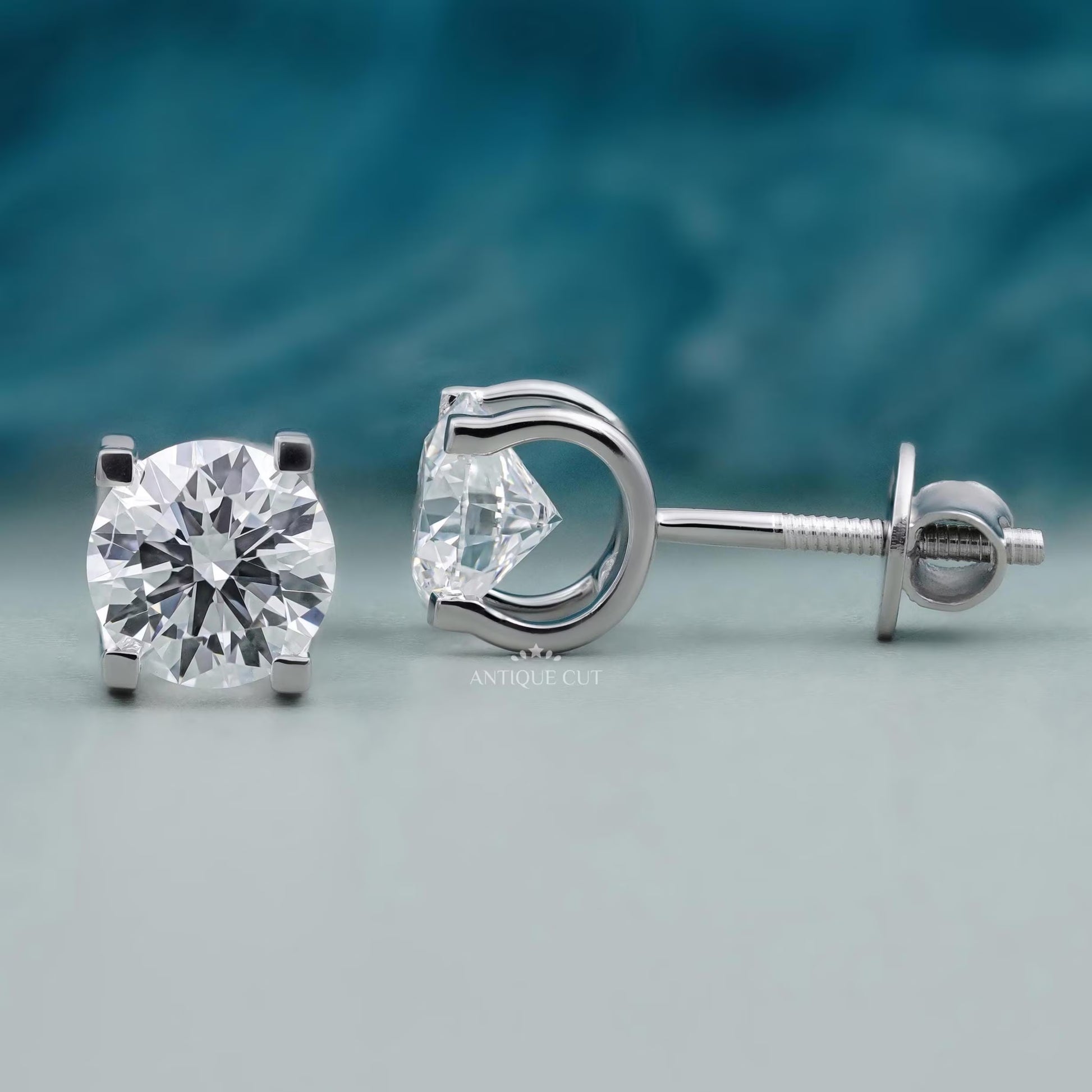 Round Diamond Stud Earring With 4 Prong Setting | white Gold | IGI Certified