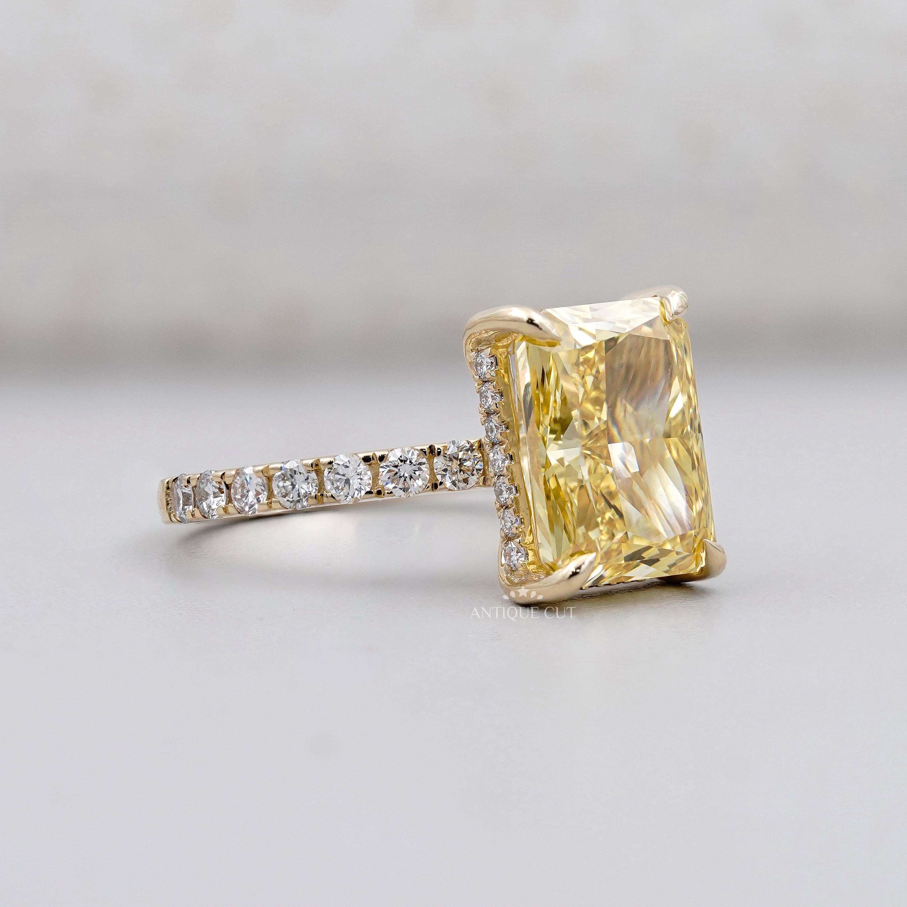 radiant cut yellow diamond with hidden halo side view