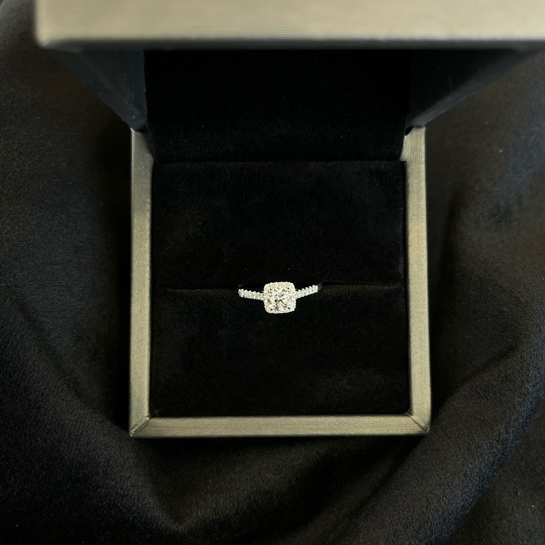 Round 1.20tcw Lab Diamond Halo Cathedral Pave Ring | IGI Certified D-E-F VVS–VS | Ethical Engagement