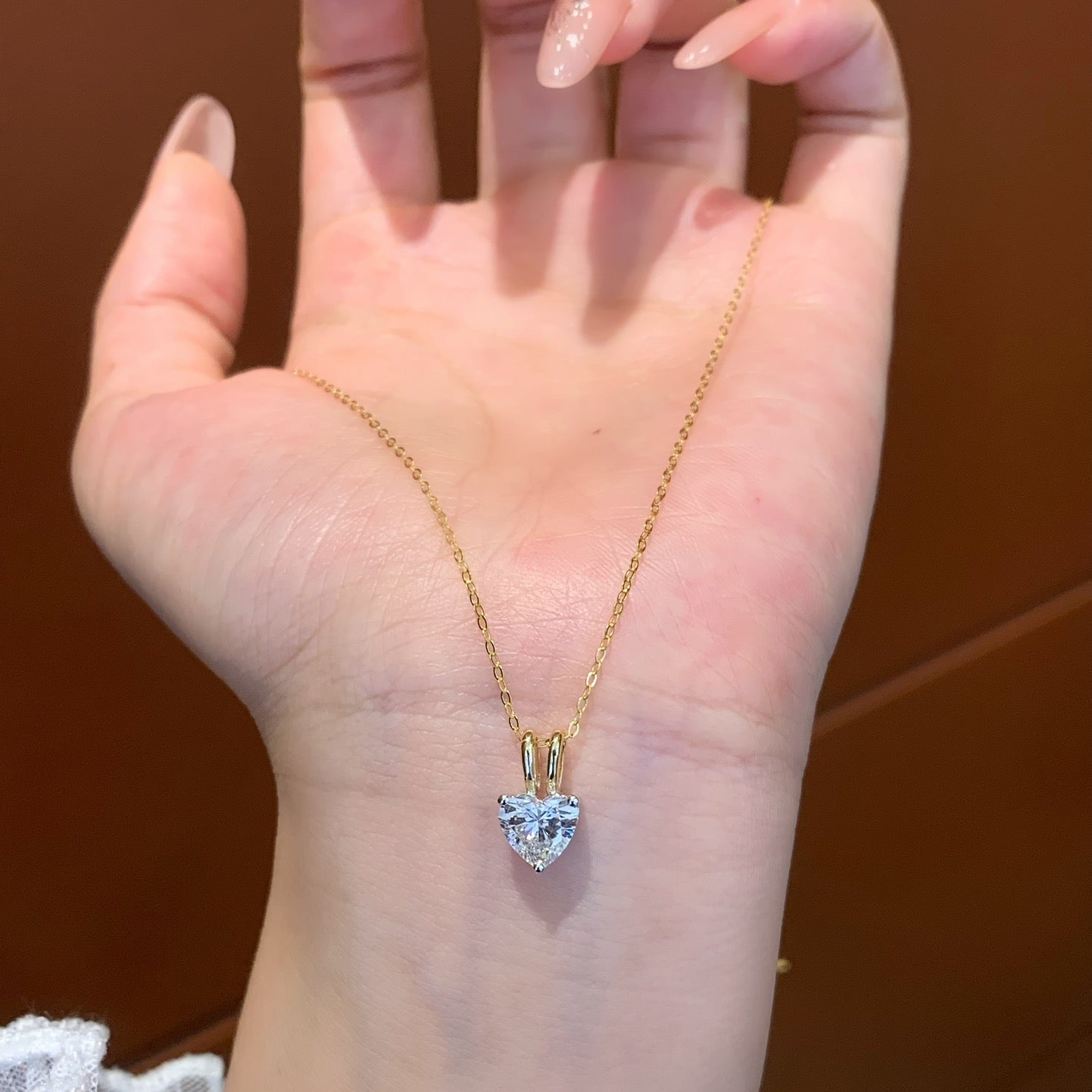 Heart 1.00ct Lab Grown Diamond Two Tone Solitaire Pendant Necklace, D-E-F Color, VVS-VS Clarity - IGI Certified Necklace