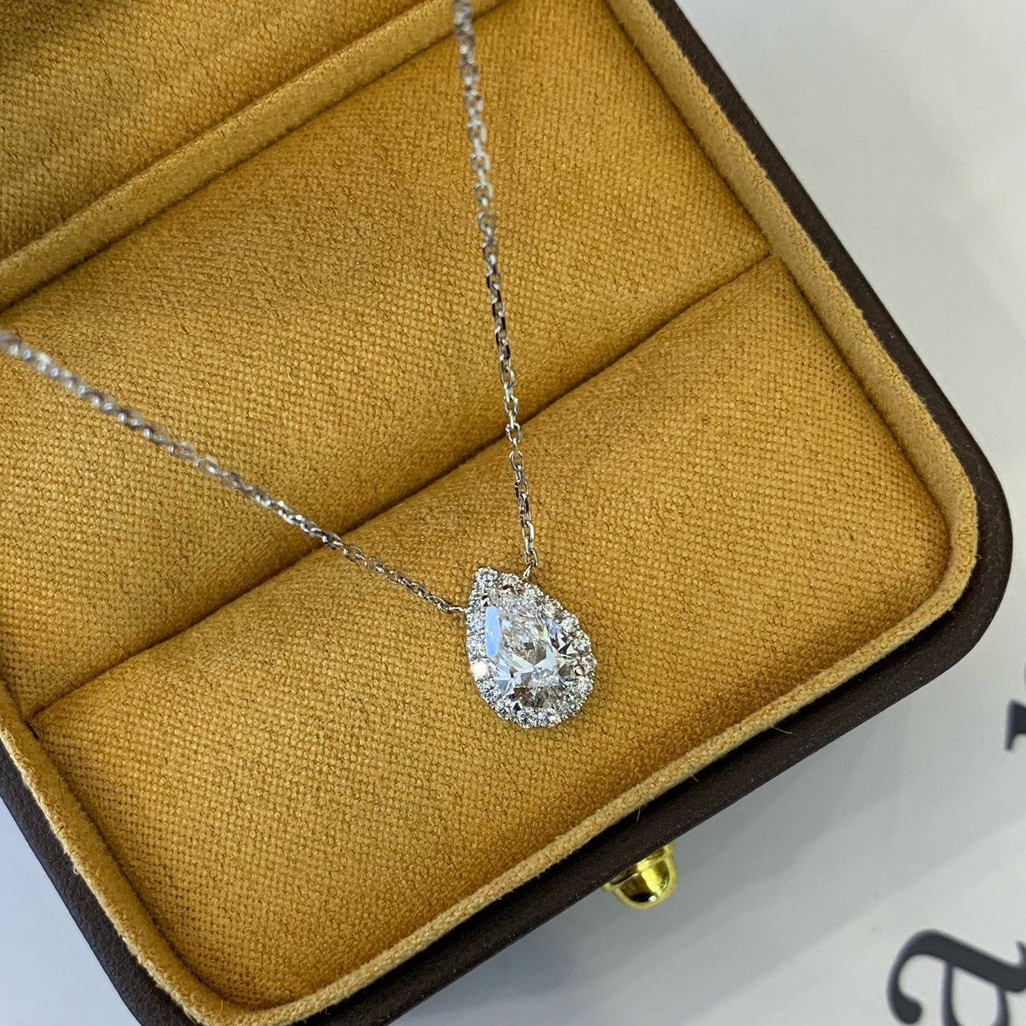 Pear 0.85tcw Lab Grown Diamond Halo Style Necklace, D-E-F Color, VVS-VS Clarity - IGI Certified Necklace