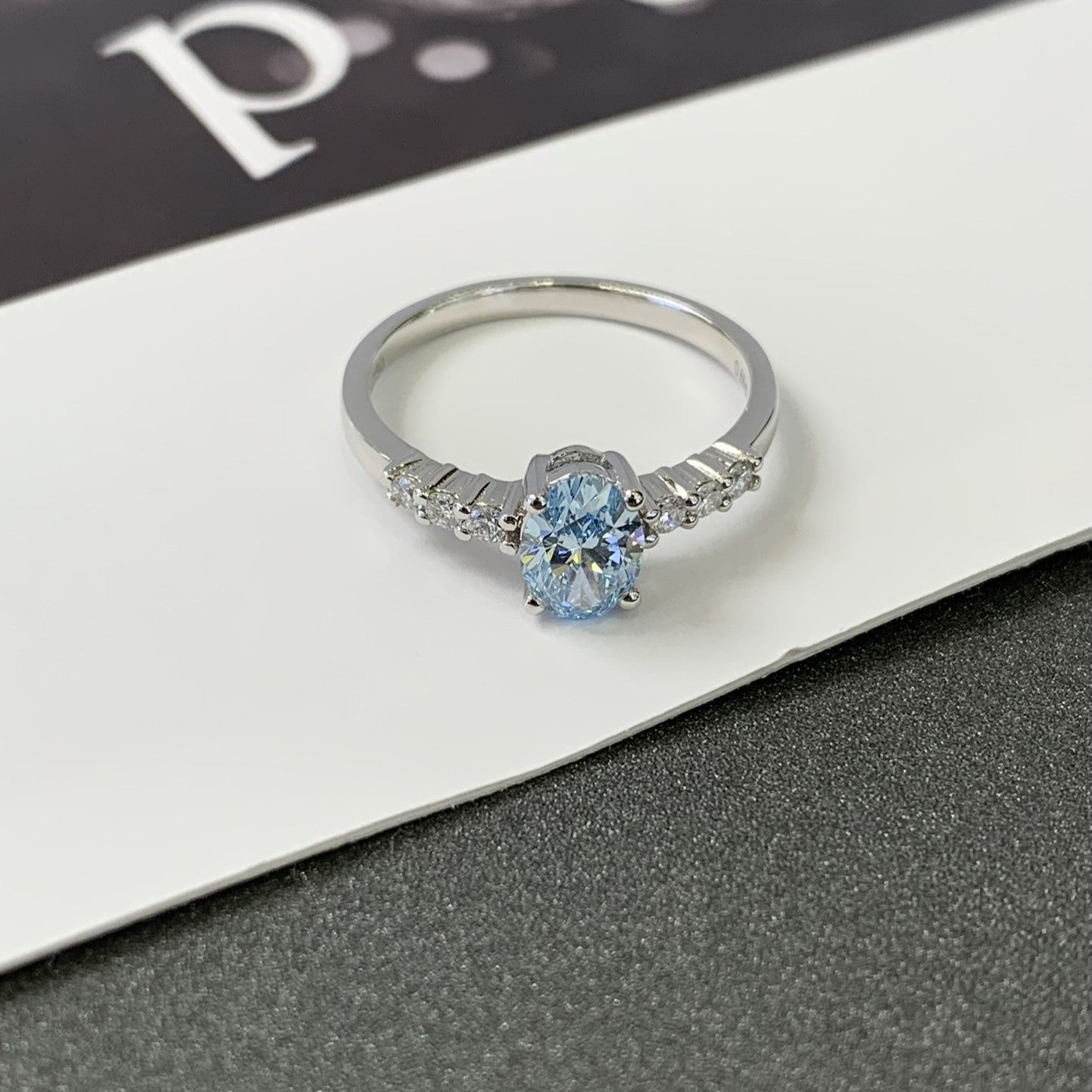 Oval Fancy Blue 1.20tcw Lab Grown Diamond Solitaire Pave Engagement Ring, EF Color, VS Clarity - IGI Certified