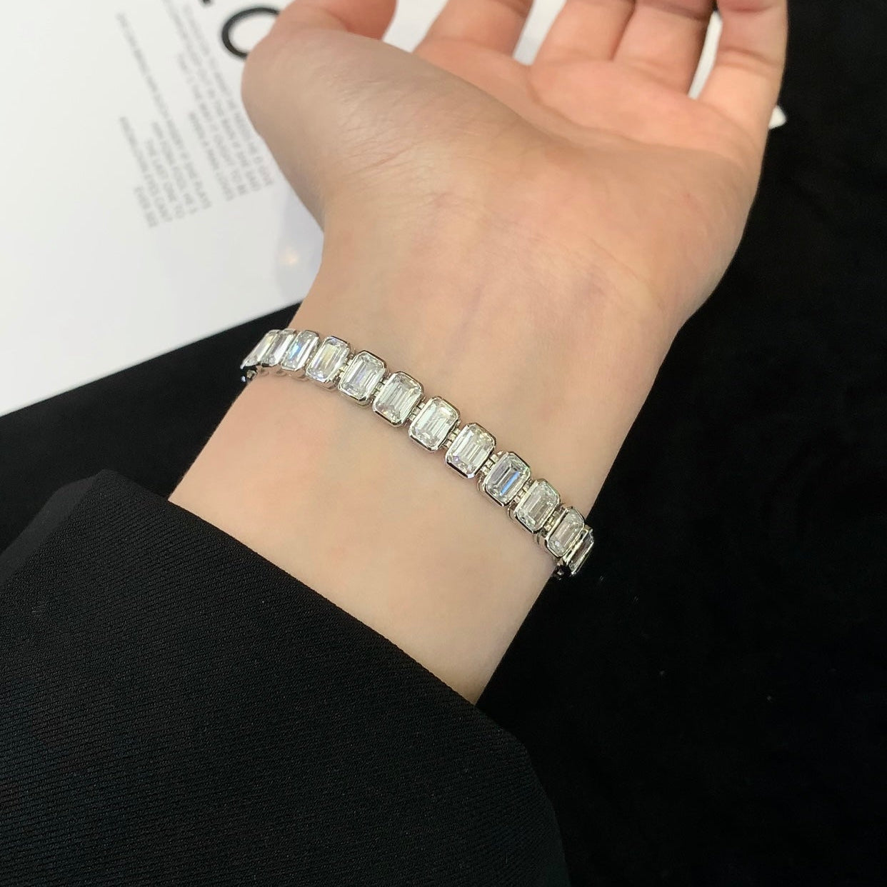 Emerald 10tcw Lab Grown Diamond Bezel Style Bracelet, EF Color, VS Clarity - IGI Certificate Bracelet