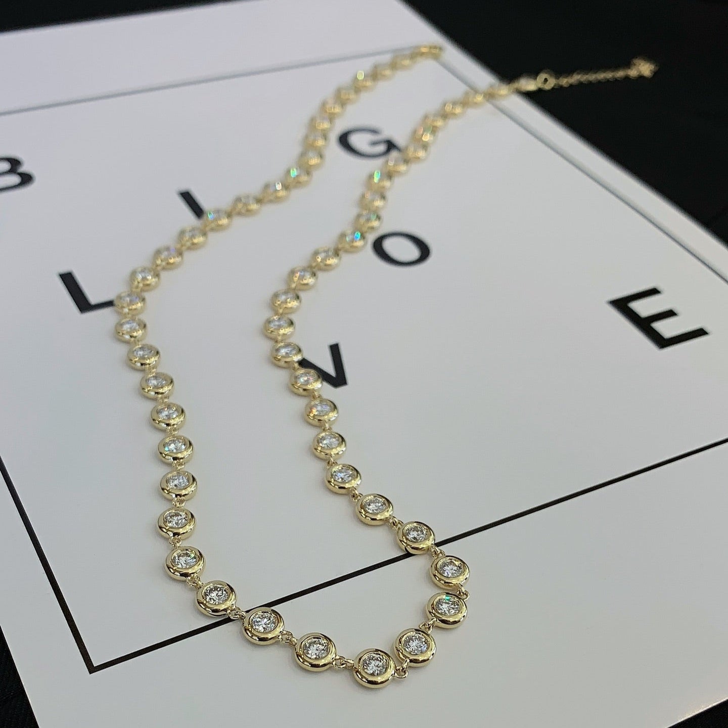 Round 3.70tcw Lab Diamond Bezel Tennis Necklace | IGI Certified | EF VS | Gold Options