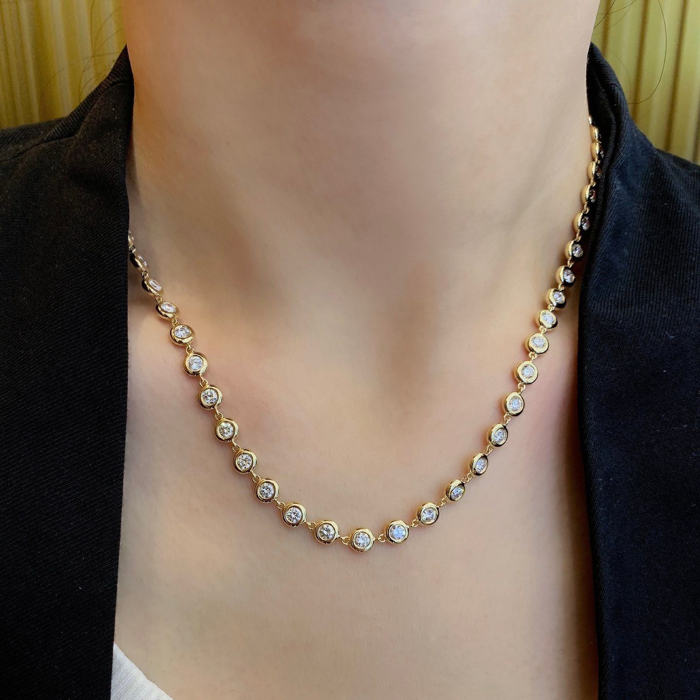 Round 3.70tcw Lab Diamond Bezel Tennis Necklace | IGI Certified | EF VS | Gold Options