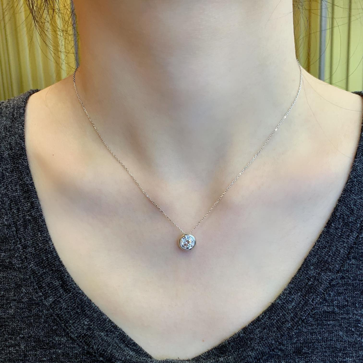 Round 1.00ct Lab Grown Diamond Bezel Style Necklace, D-E-F Color, VVS-VS Clarity - IGI Certified Necklace